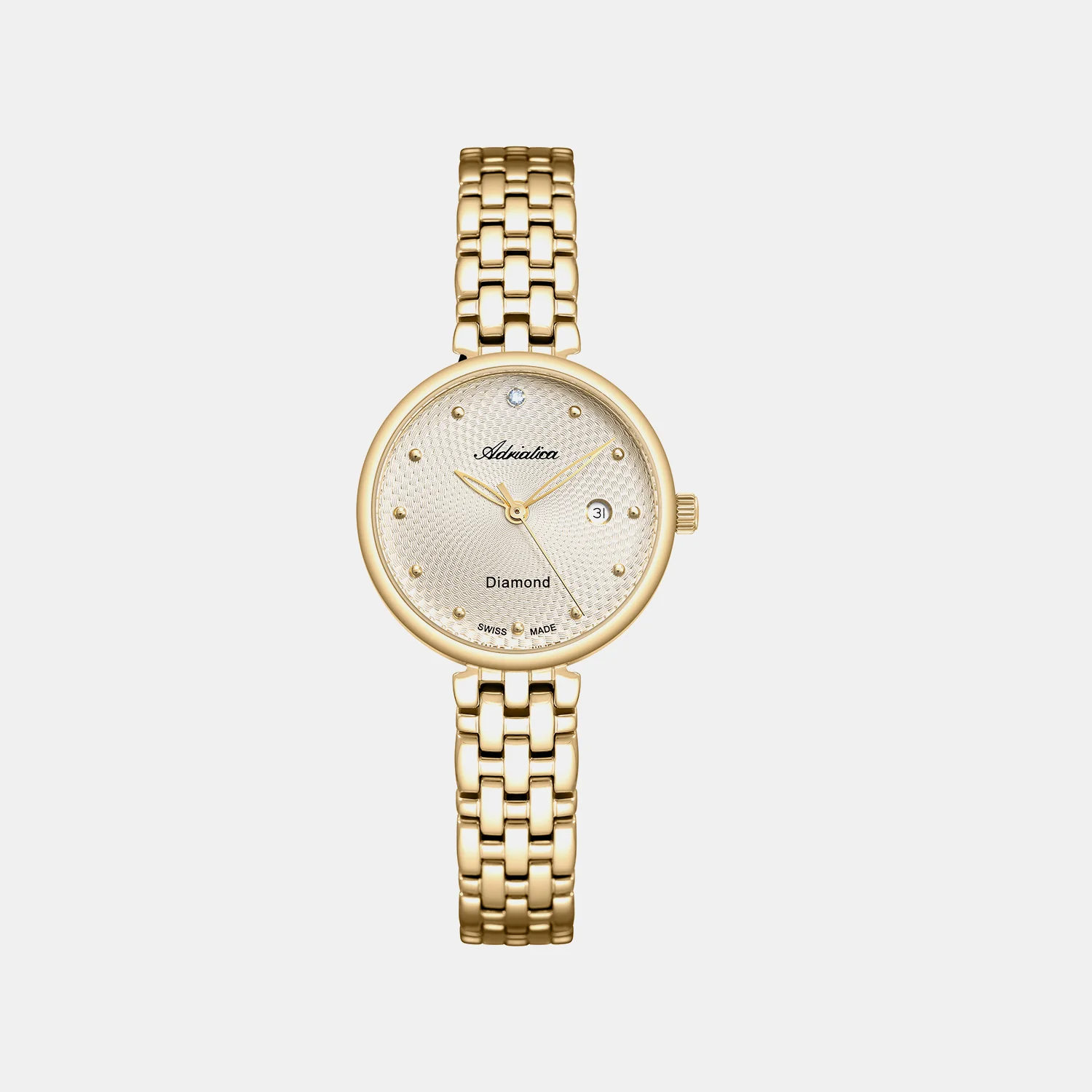 Diamond Women Quartz Champagne Dial Analog Stainless Steel Watch A3543.1141DQ