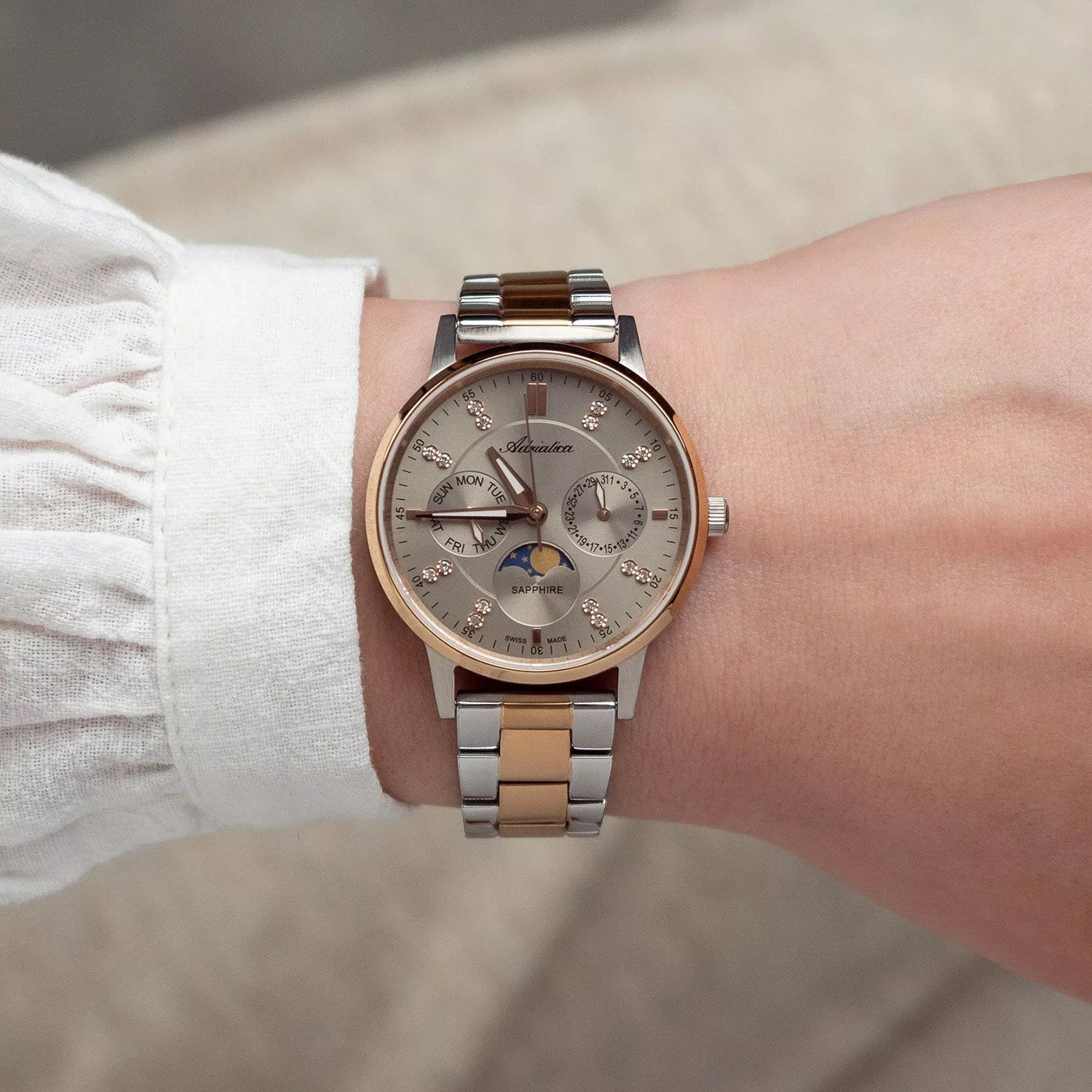 Moonphase For Her Women Quartz Grey Dial Multi-Function Stainless Steel Watch A3834.R1R7QF - Image 4