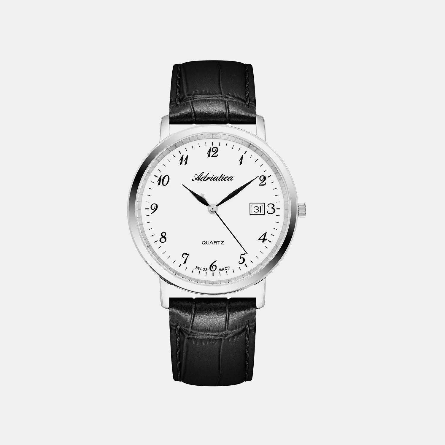 Pairs Men Quartz Silver Dial Analog Leather Watch A1277.5223Q
