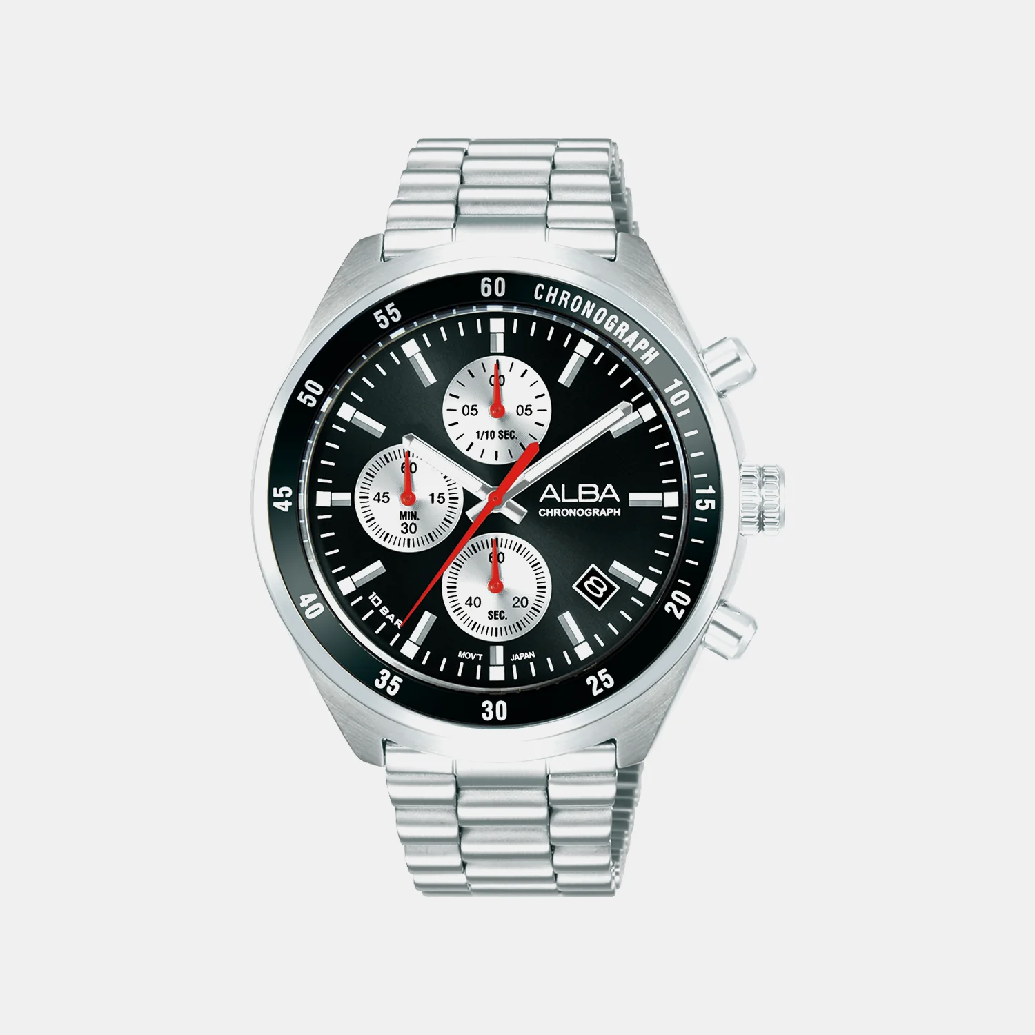 Men Quartz Black Dial Chronograph Stainless Steel Watch AM3A33X1