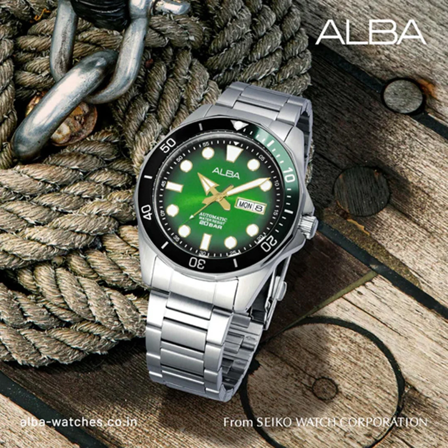 Men Quartz Green Dial Analog Stainless Steel Watch AL4537X1 - Image 3