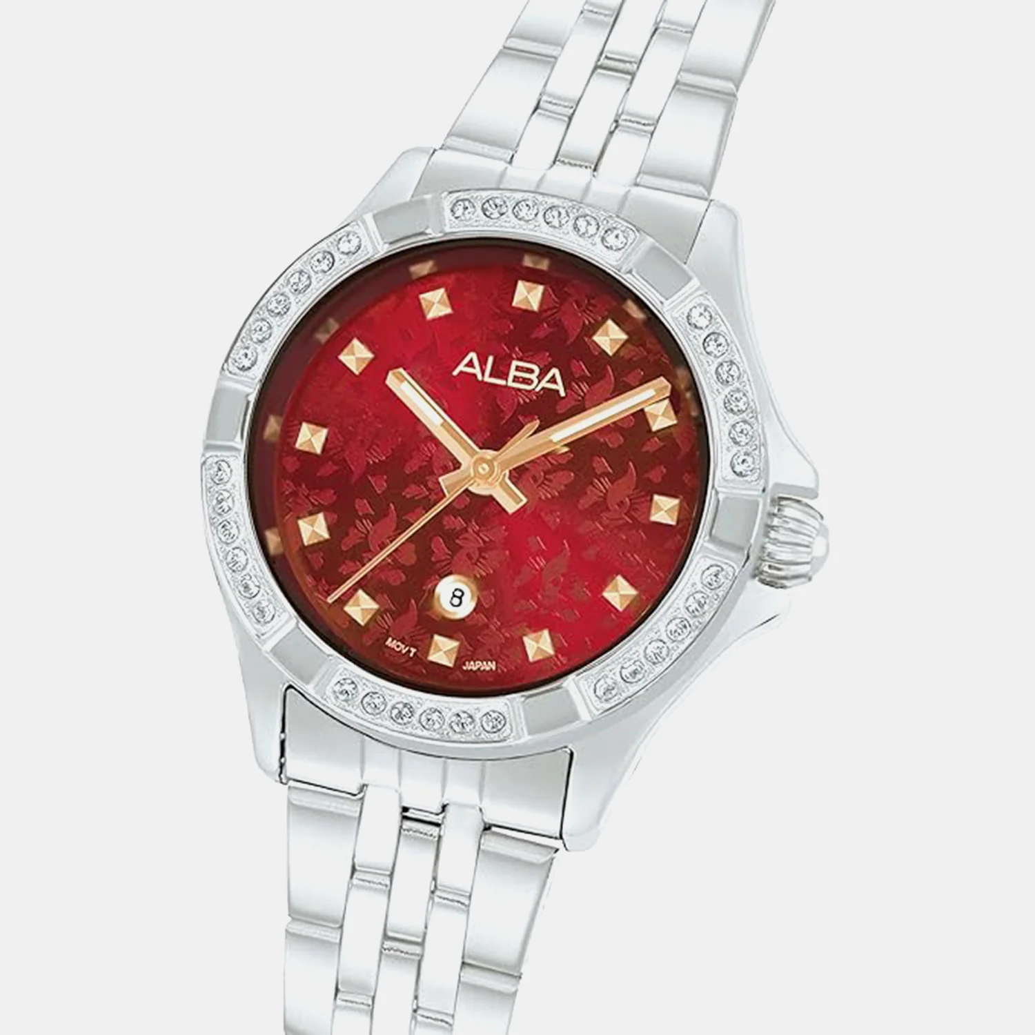 Men Quartz Red Dial Analog Stainless Steel Watch AH7EE1X1 - Image 3