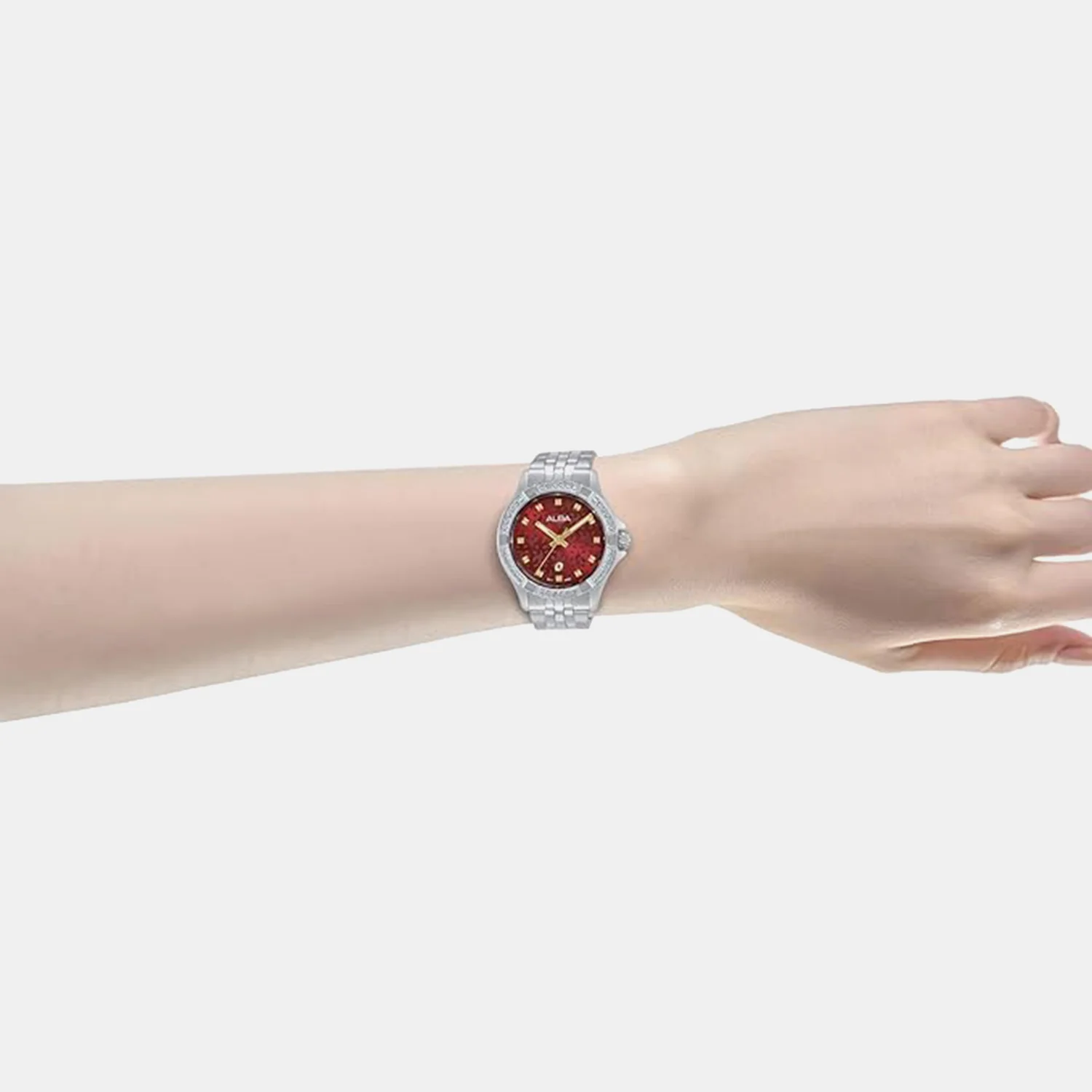 Men Quartz Red Dial Analog Stainless Steel Watch AH7EE1X1 - Image 4