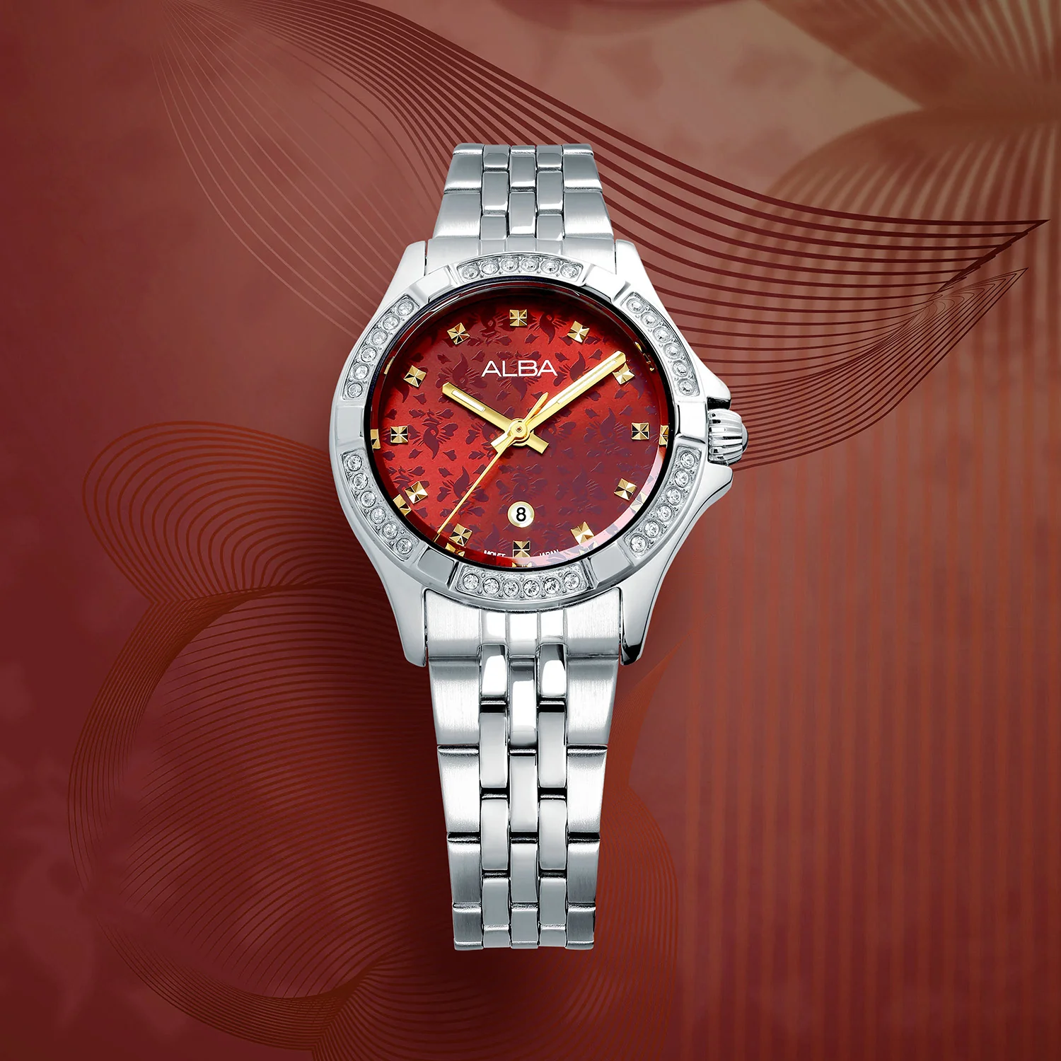 Men Quartz Red Dial Analog Stainless Steel Watch AH7EE1X1 - Image 5