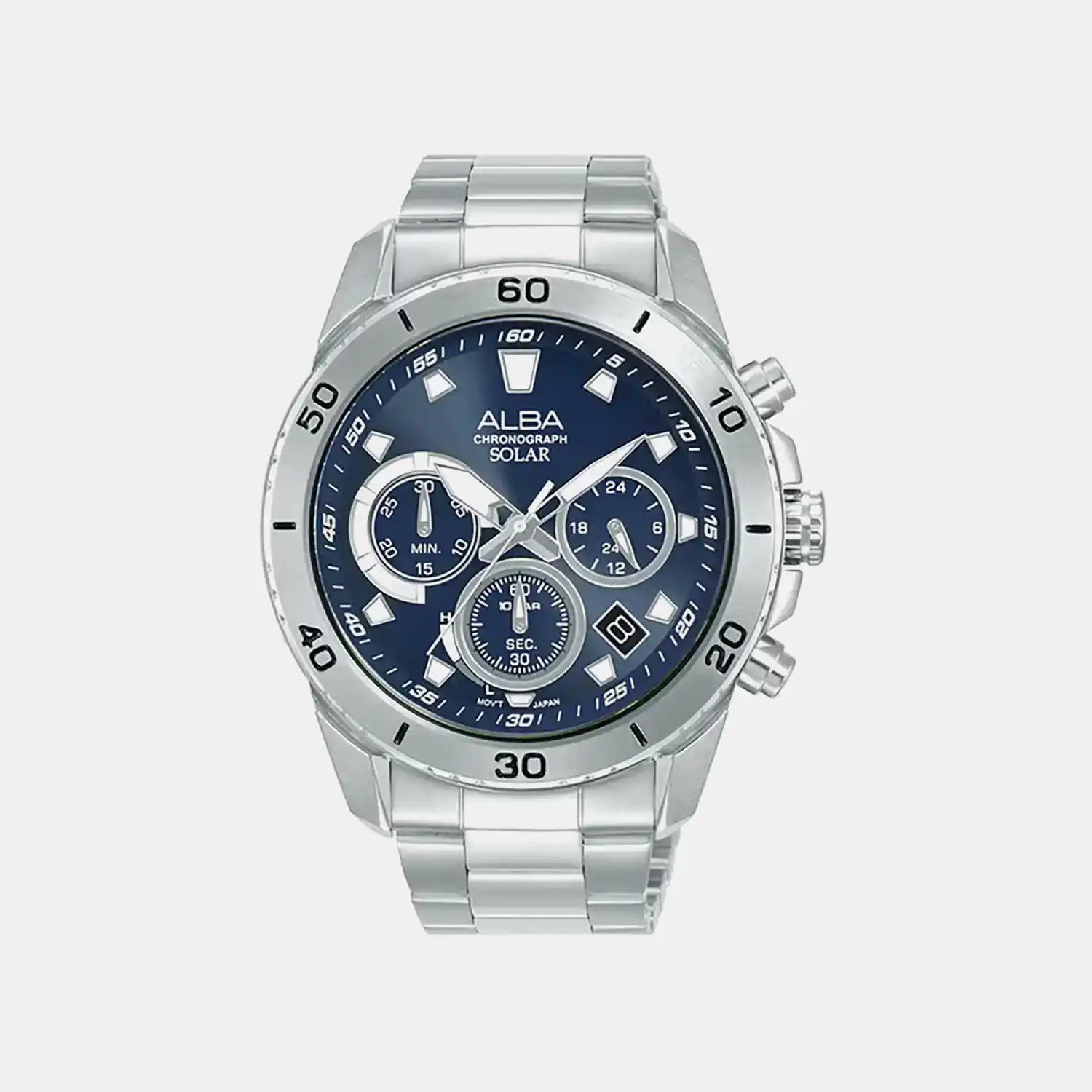 Men Solar Blue Dial Chronograph Steel Watch AZ5013X1