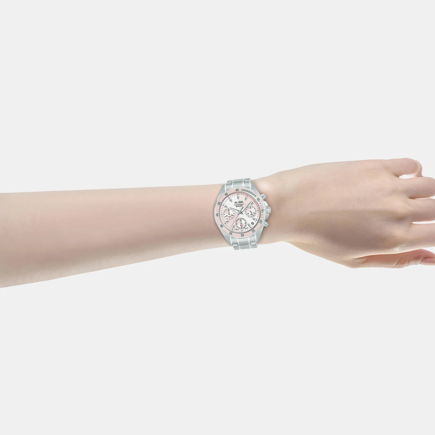 Women Quartz Pink Dial Chronograph Steel Watch AT3K95X1 - Image 4