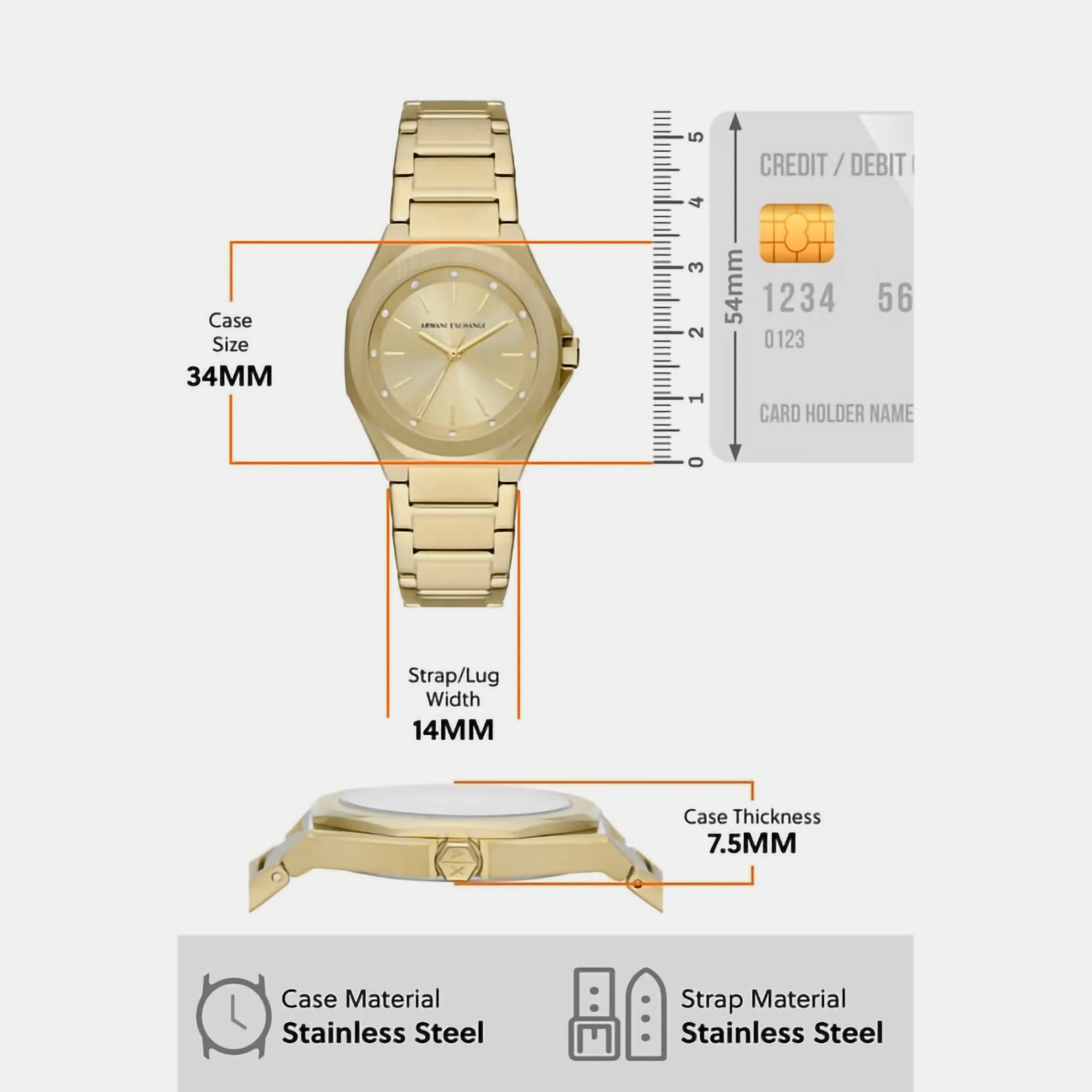 Andrea Women Quartz Gold Dial Analog Stainless Steel Watch AX4608 - Image 2