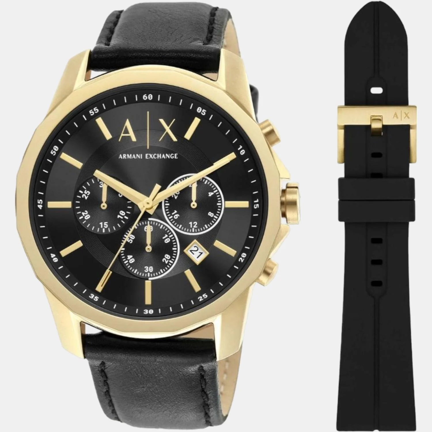Banks Men Quartz Black Dial Chronograph Leather Watch AX7133SET - Image 4