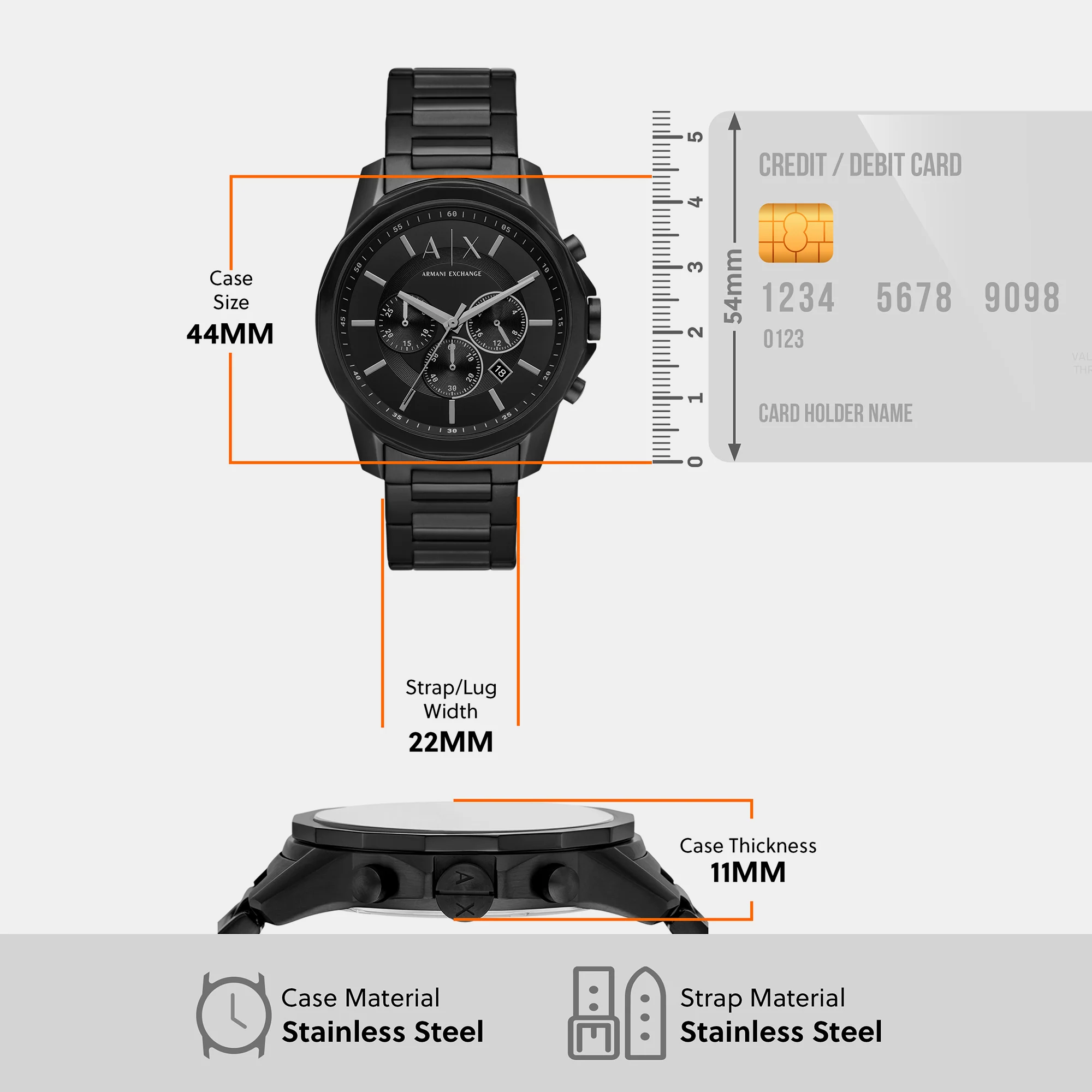 Banks Men Quartz Black Dial Chronograph Stainless Steel Watch AX7153SET - Image 7