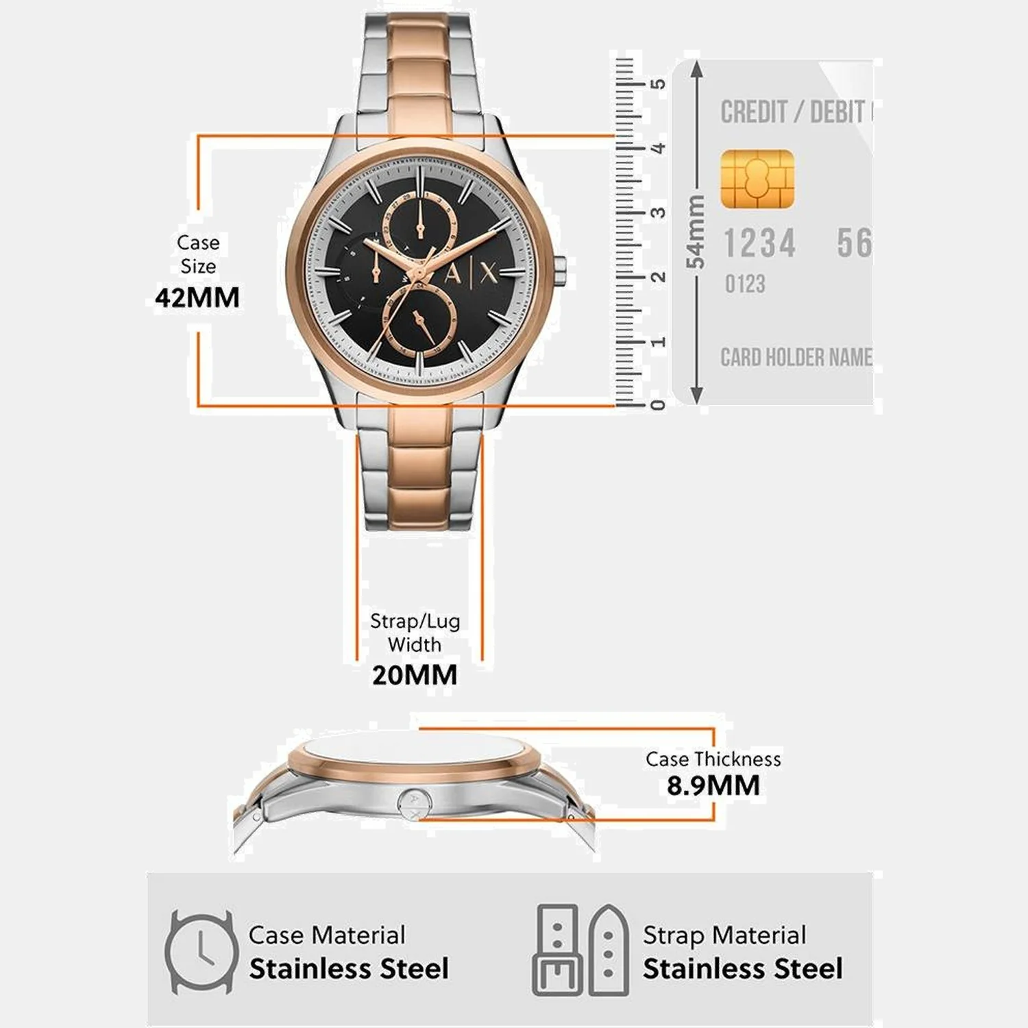 Dante Men Quartz Black Dial Multi-Function Stainless Steel Watch AX1882 - Image 4