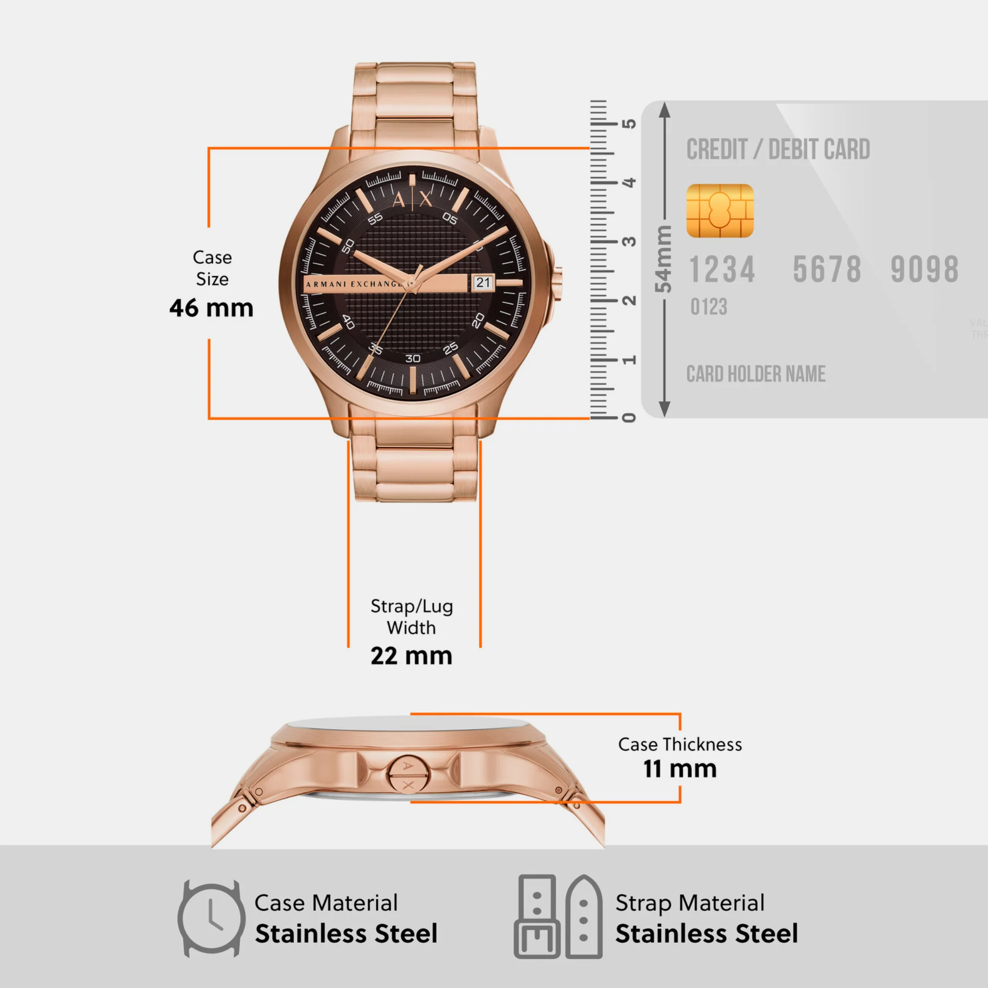 Hampton Men Quartz Brown Dial Analog Stainless Steel Watch AX2449 - Image 5