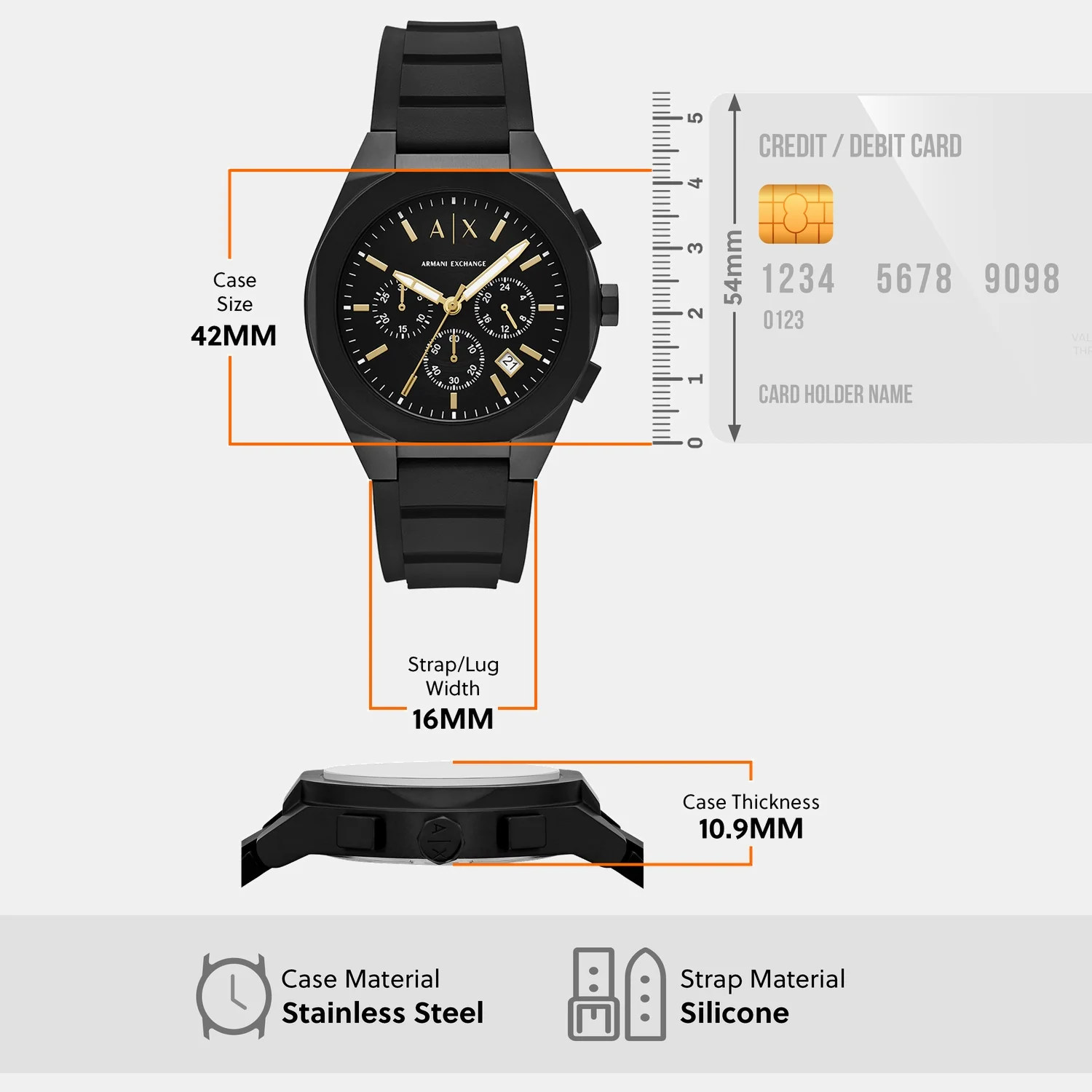 Men Quartz Black Dial Chronograph Silicone Watch AX7165SET - Image 9