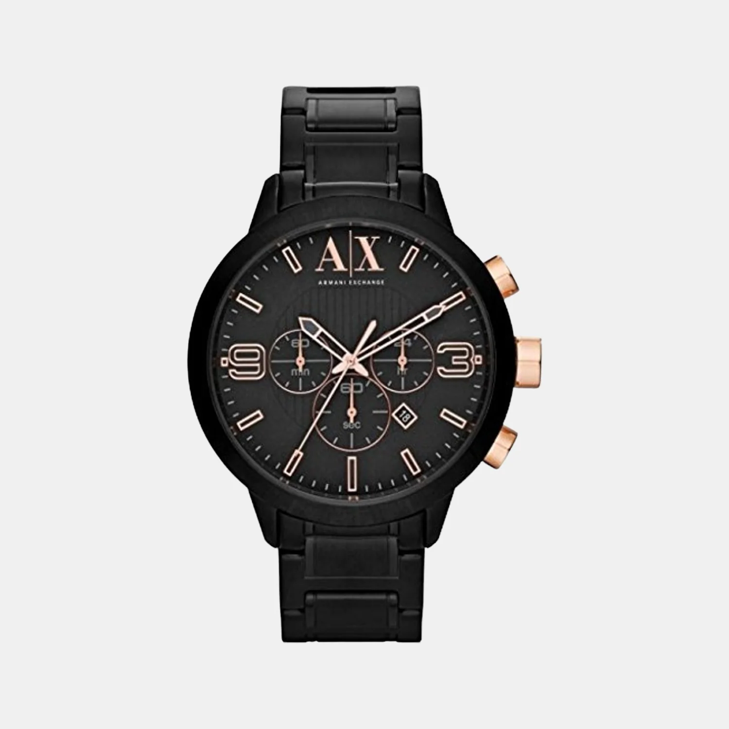 Men Quartz Black Dial Chronograph Stainless Steel Watch AX1350