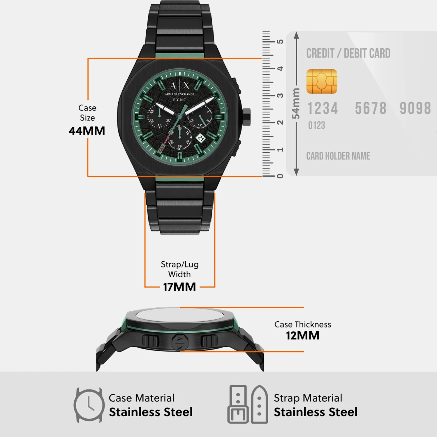 Men Quartz Black Dial Chronograph Stainless Steel Watch AX4294 - Image 7