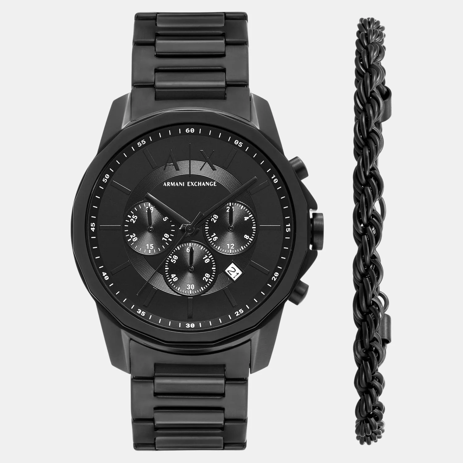 Men Quartz Black Dial Chronograph Stainless Steel Watch AX7163SET - Image 2