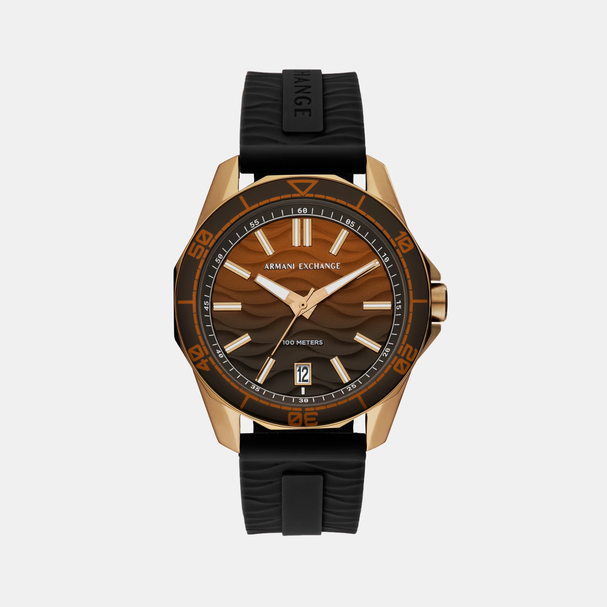 Men Quartz Brown Dial Analog Silicone Watch AX1954
