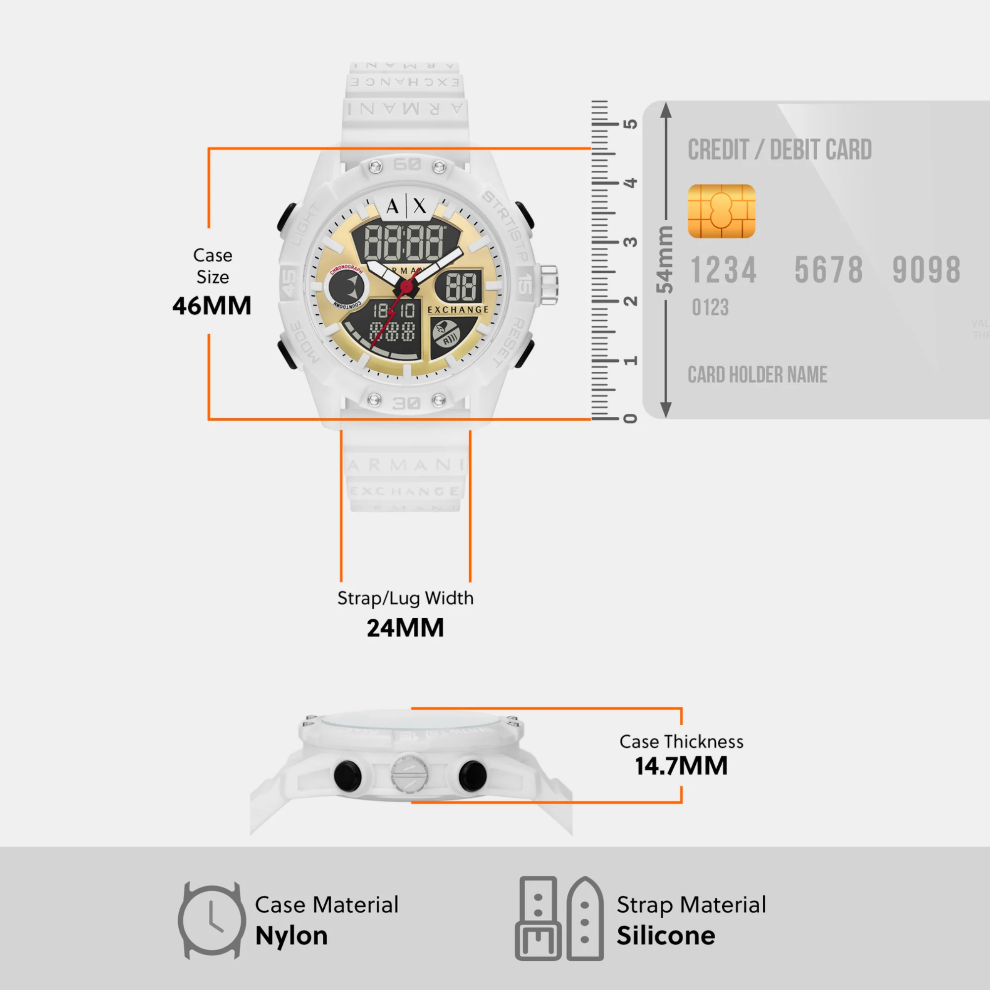 Men Quartz Gold Dial Analog-Digital Silicone Watch AX2961 - Image 5