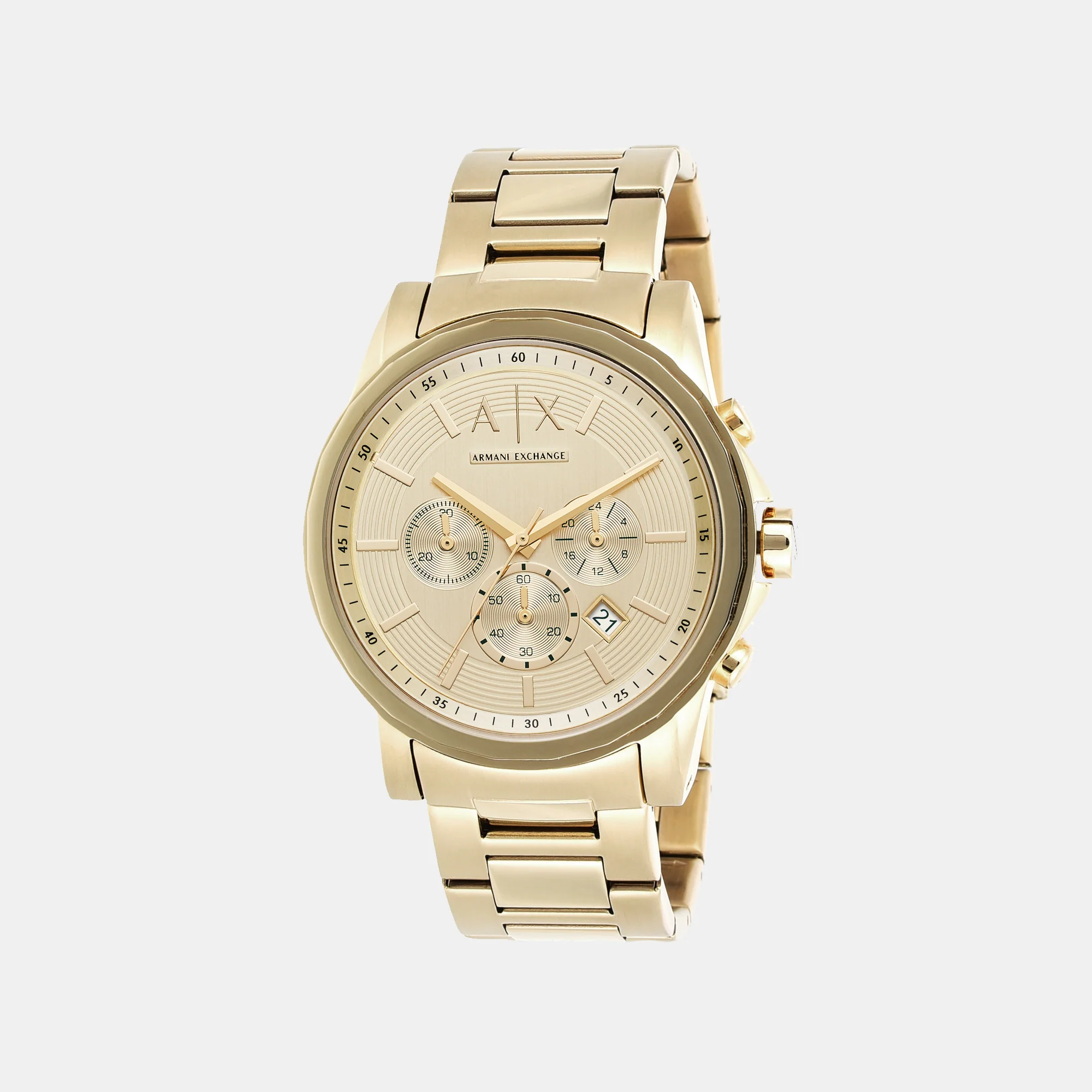 Men Quartz Gold Dial Chronograph Stainless Steel Watch AX2099 - Image 2