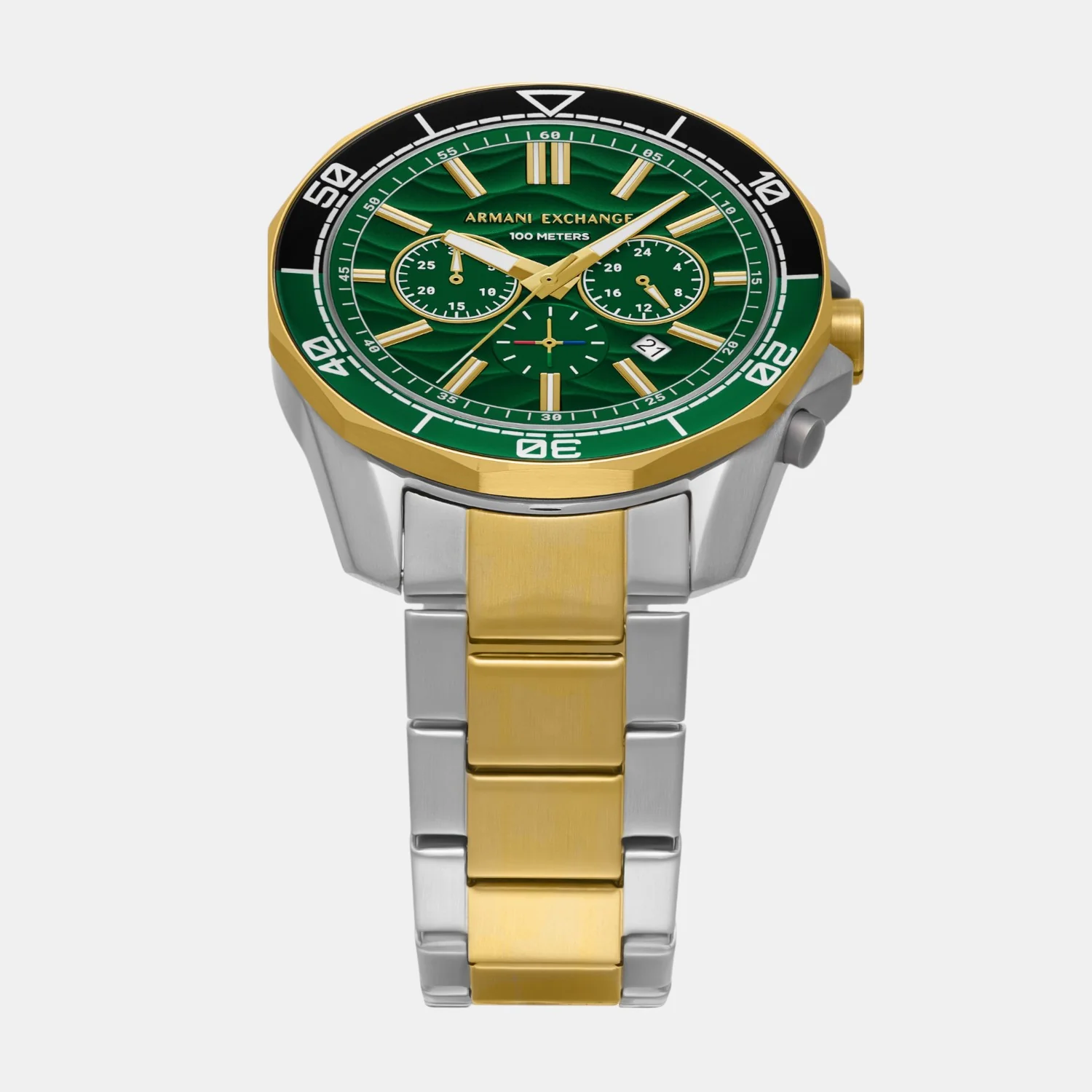 Men Quartz Green Dial Chronograph Stainless Steel Watch AX1966 - Image 3