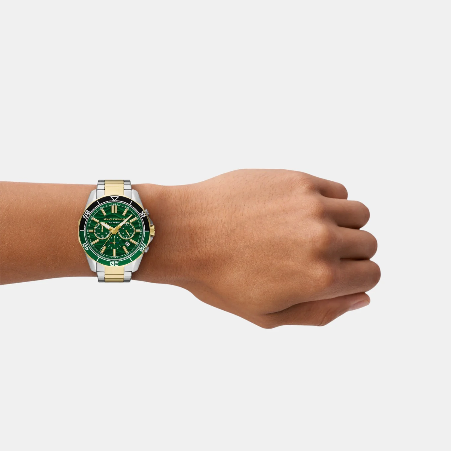 Men Quartz Green Dial Chronograph Stainless Steel Watch AX1966 - Image 4
