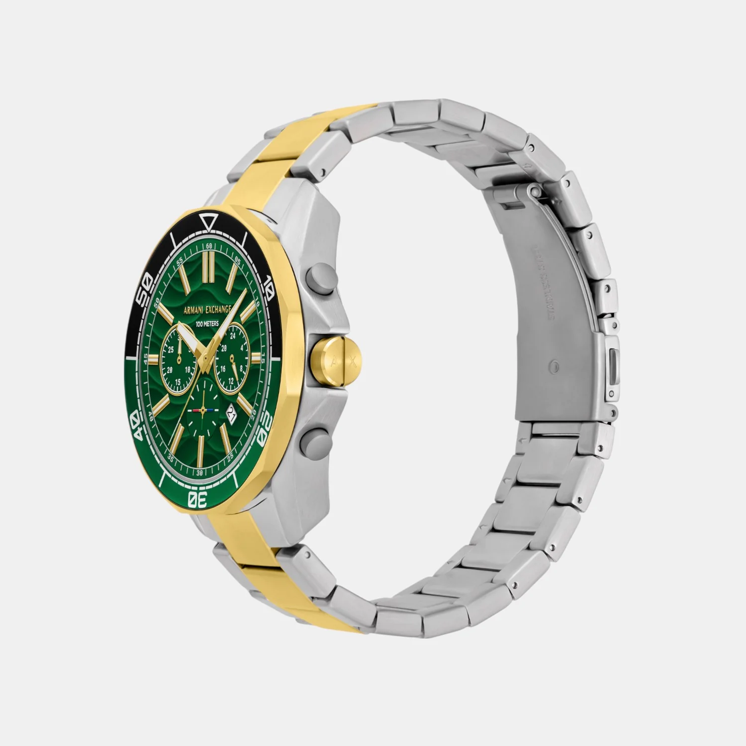Men Quartz Green Dial Chronograph Stainless Steel Watch AX1966 - Image 6
