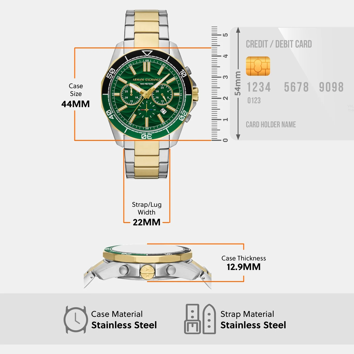 Men Quartz Green Dial Chronograph Stainless Steel Watch AX1966 - Image 8