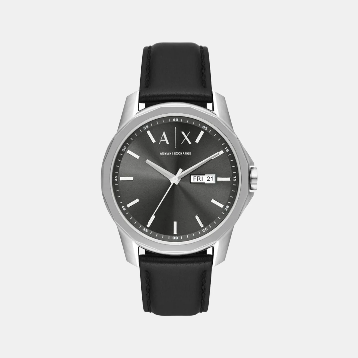 Men Quartz Grey Dial Analog Leather Watch AX1735