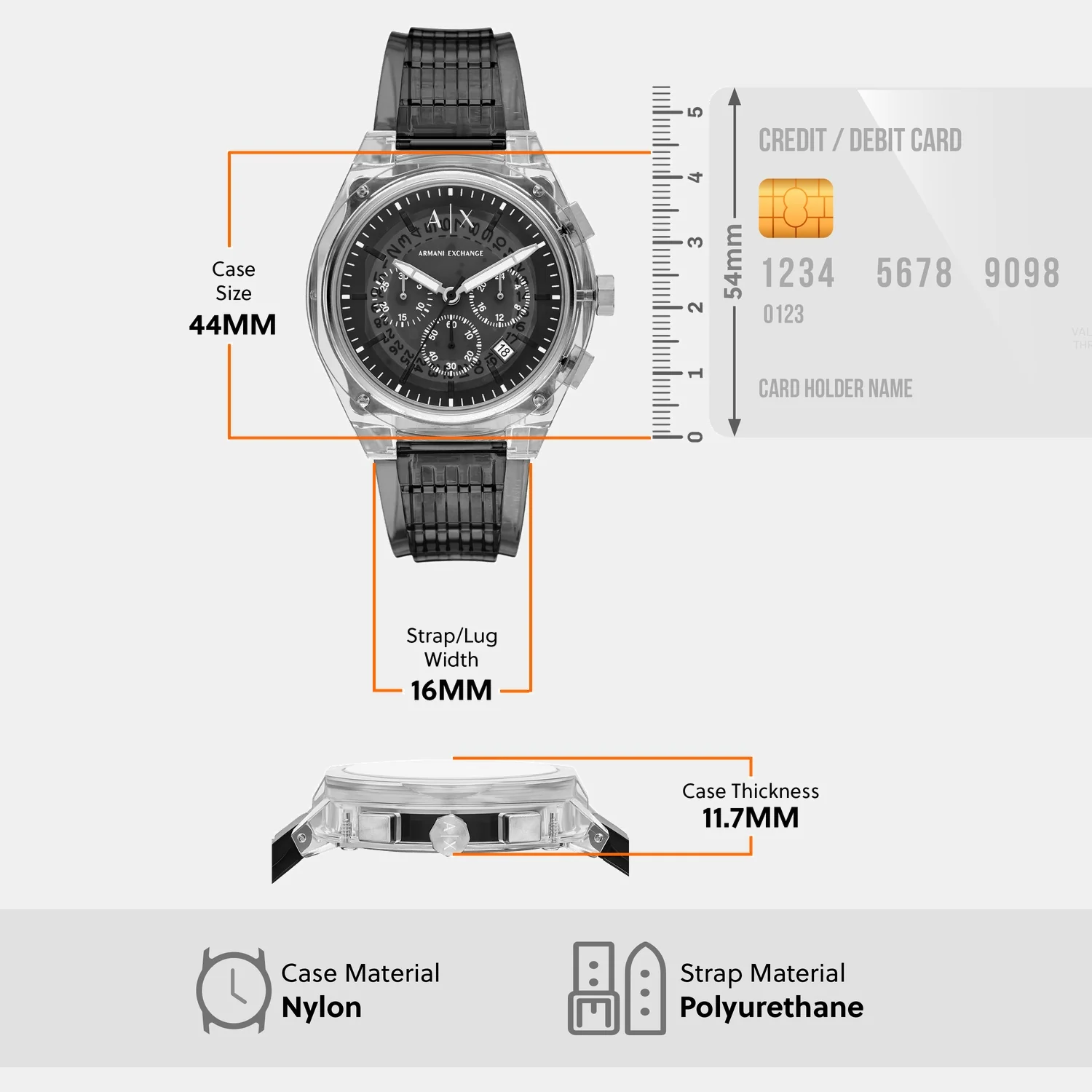 Men Quartz Grey Dial Chronograph Polyester Watch AX4167 - Image 9