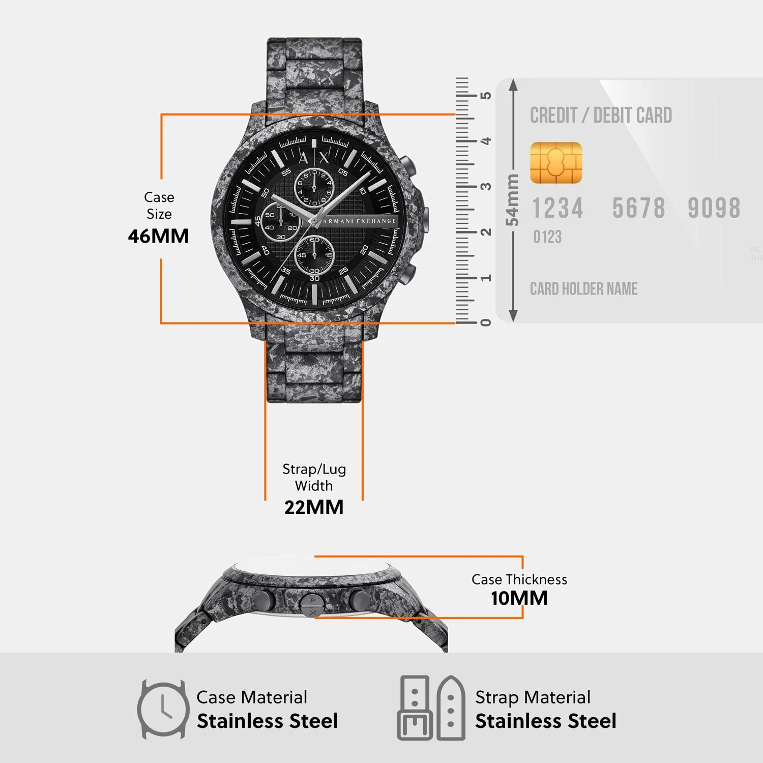 Men Quartz Grey Dial Chronograph Stainless Steel Watch AX2462 - Image 6