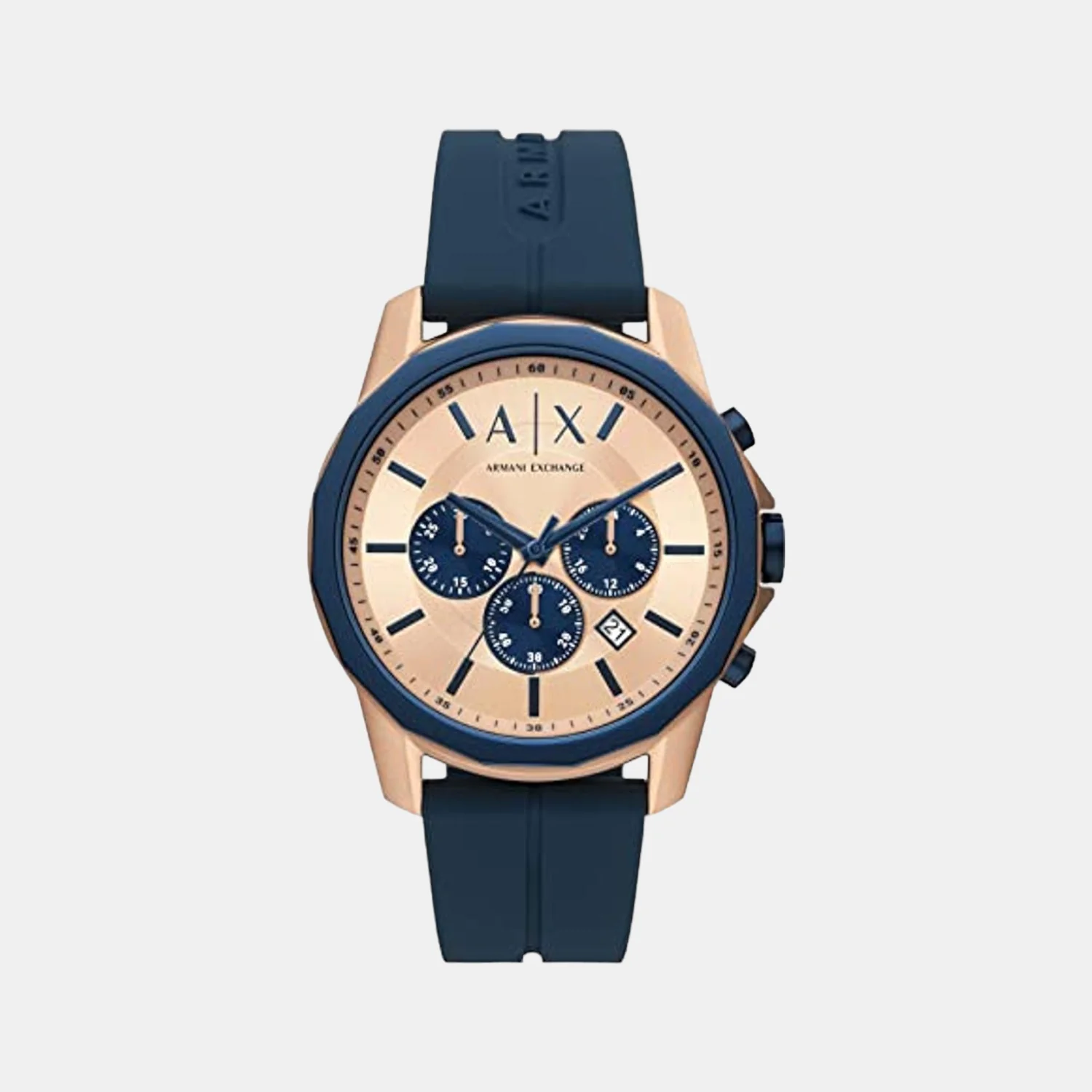 Men Quartz Rose Gold Dial Chronograph Silicone Watch AX1730