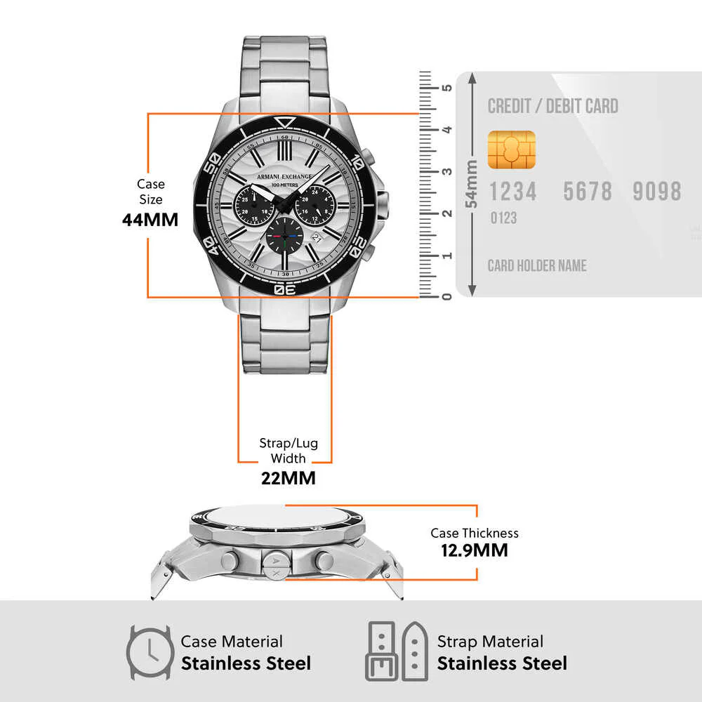 Men Quartz Silver Dial Chronograph Stainless Steel Watch AX1969 - Image 7