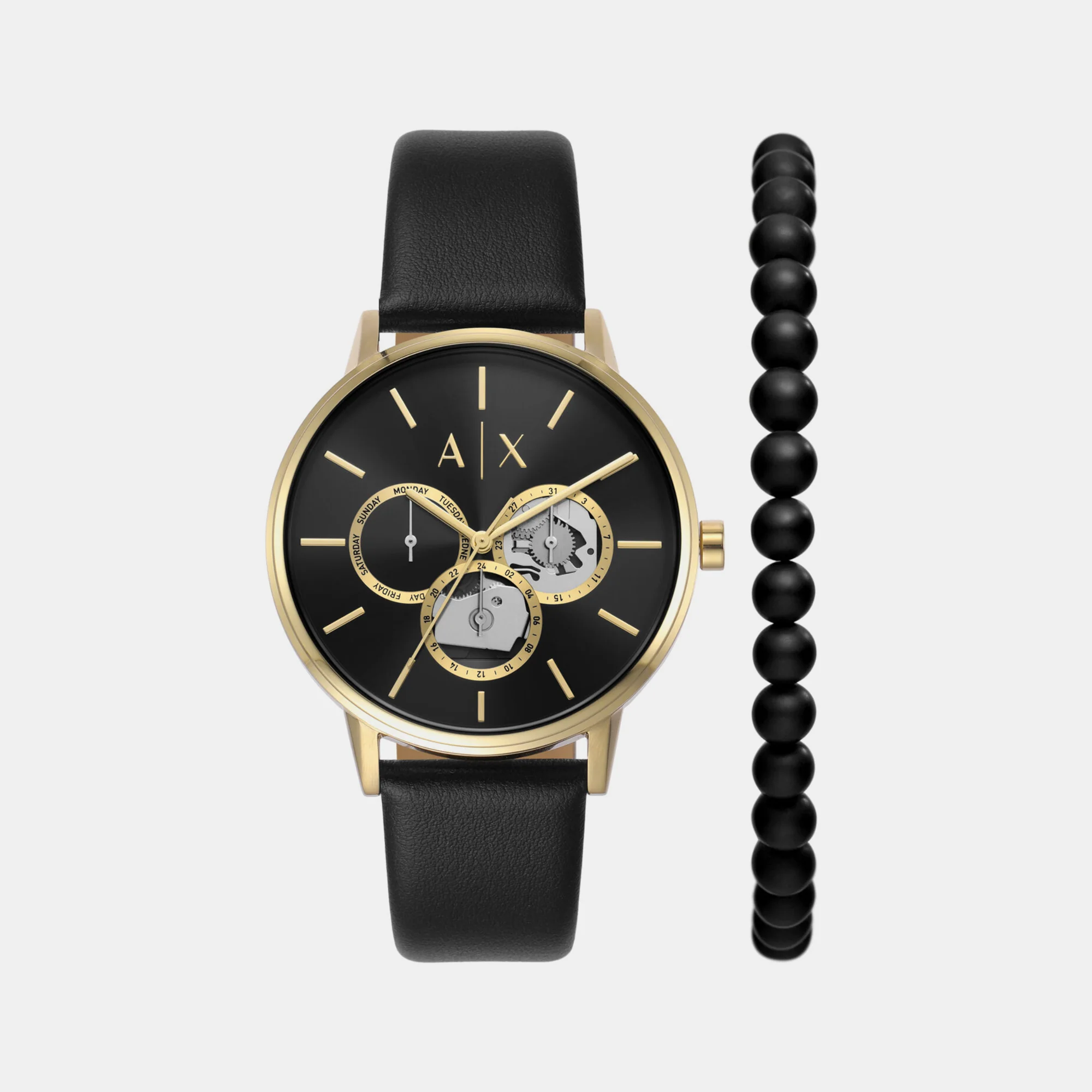 Na Men Quartz Black Dial Analog Leather Watch AX7146SET - Image 2