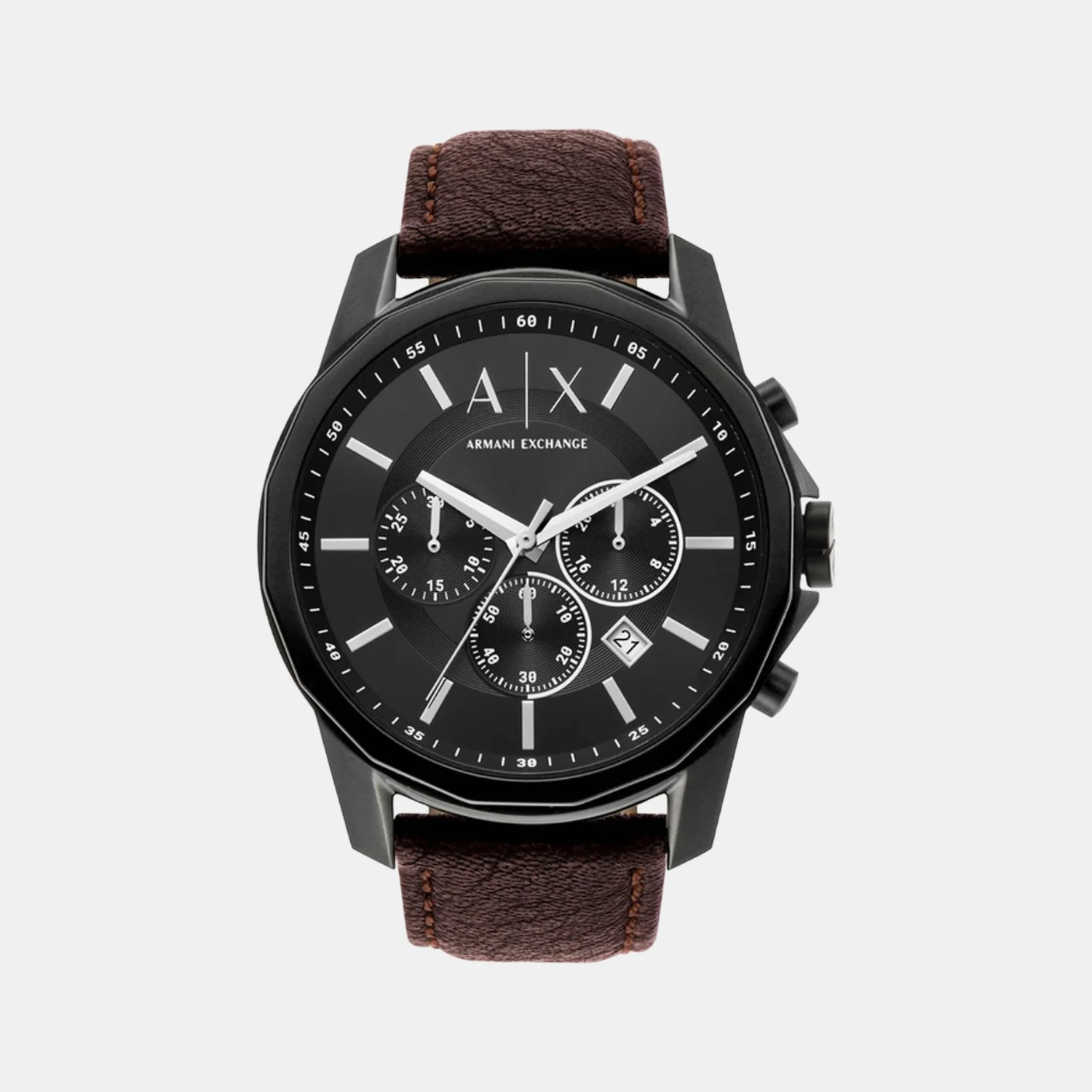 Na Men Quartz Black Dial Chronograph Leather Watch AX1732