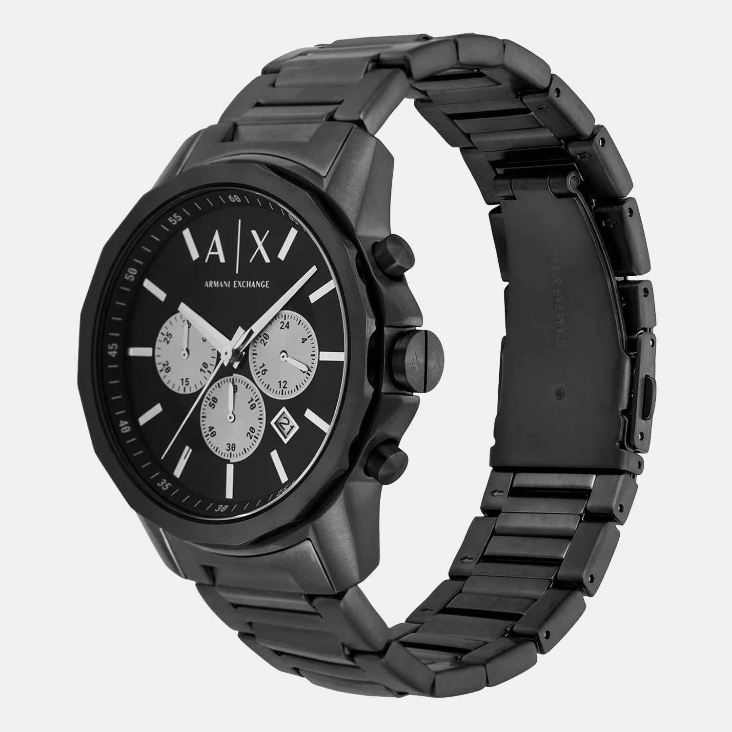 Na Men Quartz Black Dial Chronograph Stainless Steel Watch AX1765 - Image 2