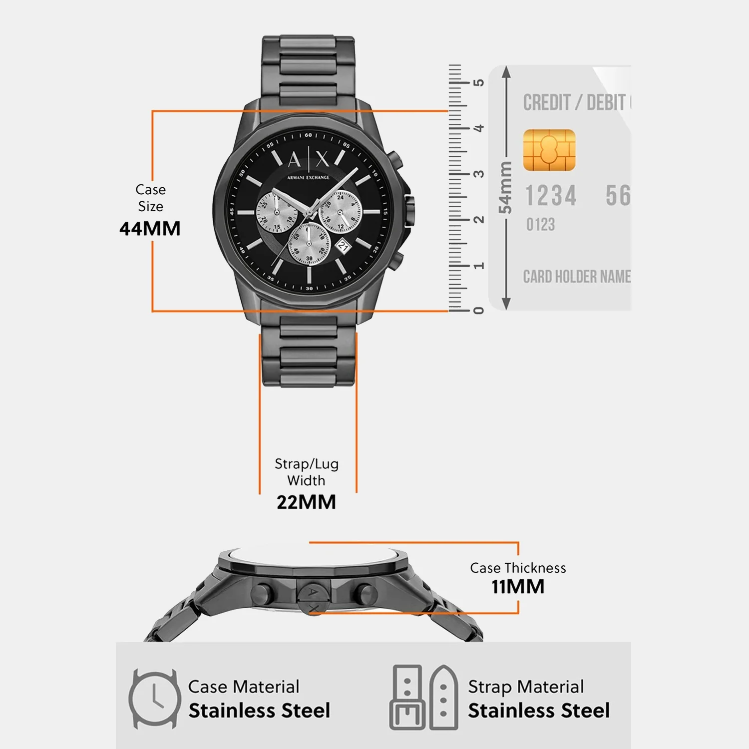 Na Men Quartz Black Dial Chronograph Stainless Steel Watch AX1765 - Image 6