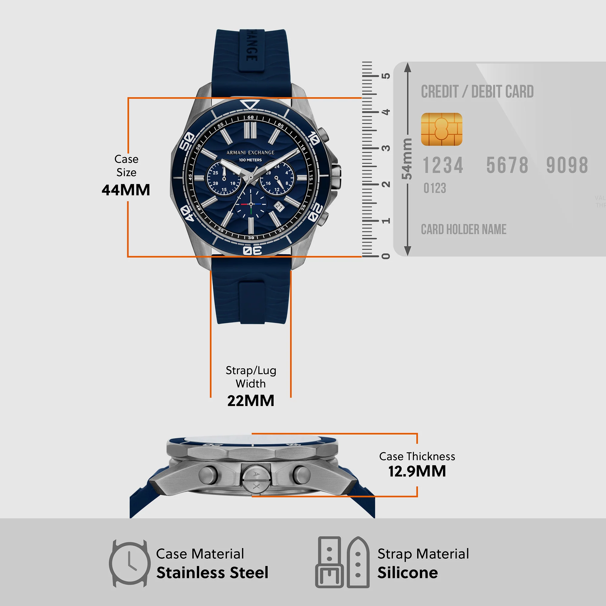 Spencer Men Quartz Blue Dial Chronograph Silicone Watch AX1960 - Image 5