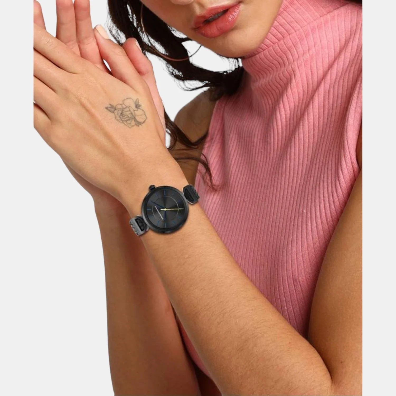 Women Quartz Black Dial Analog Leather Watch AX5382 - Image 3