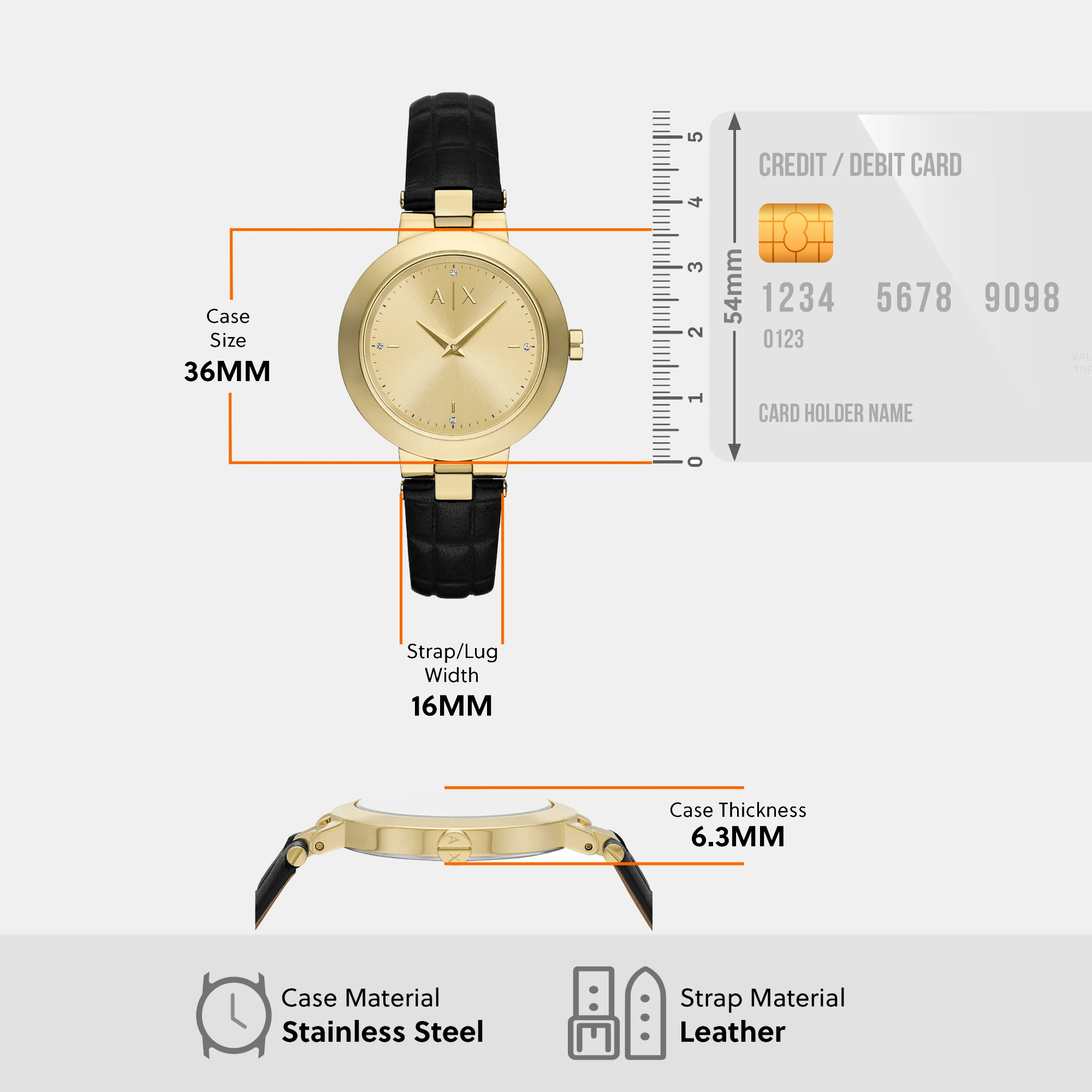 Women Quartz Gold Dial Analog Leather Watch AX5174 - Image 9