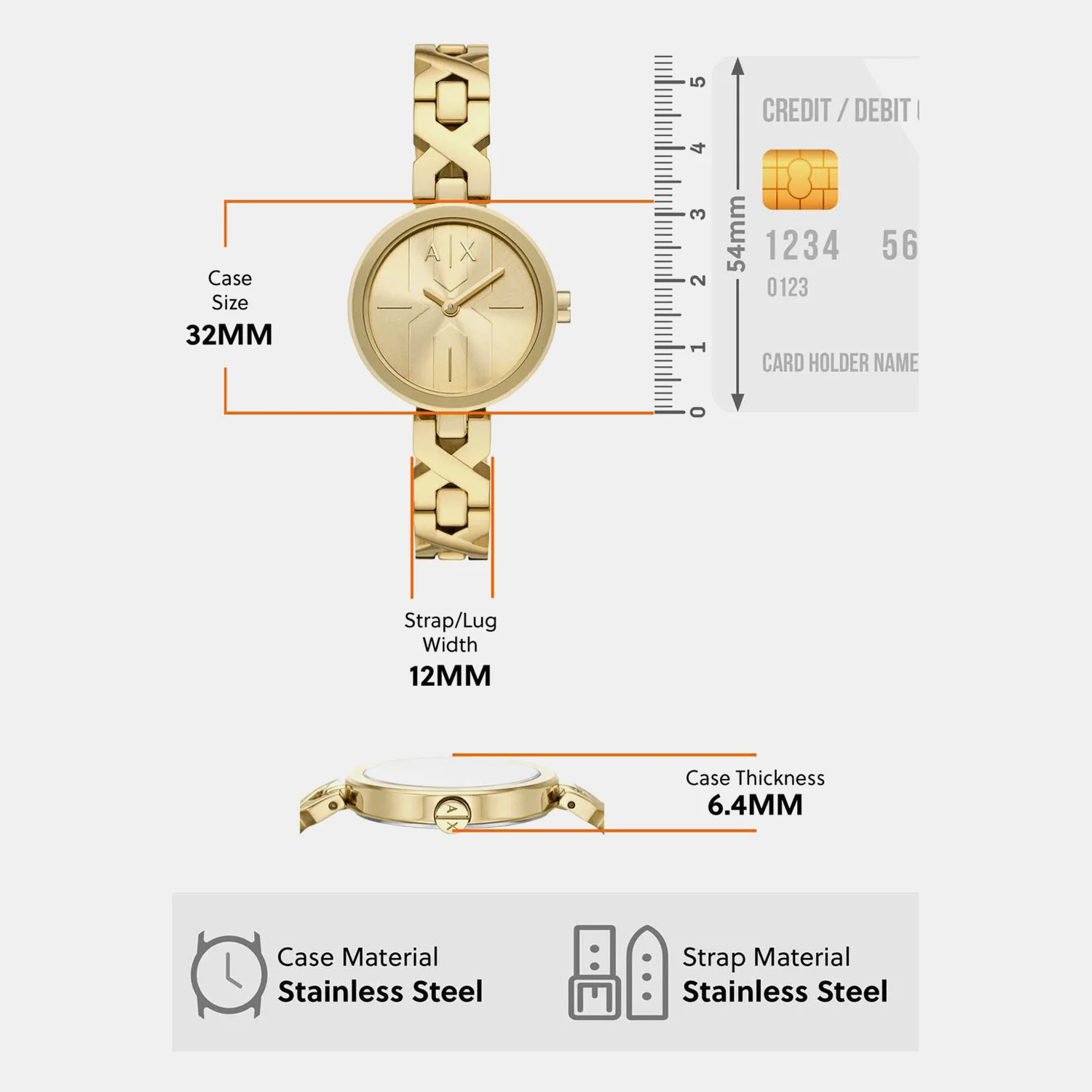 Women Quartz Gold Dial Analog Stainless Steel Watch AX5831 - Image 7