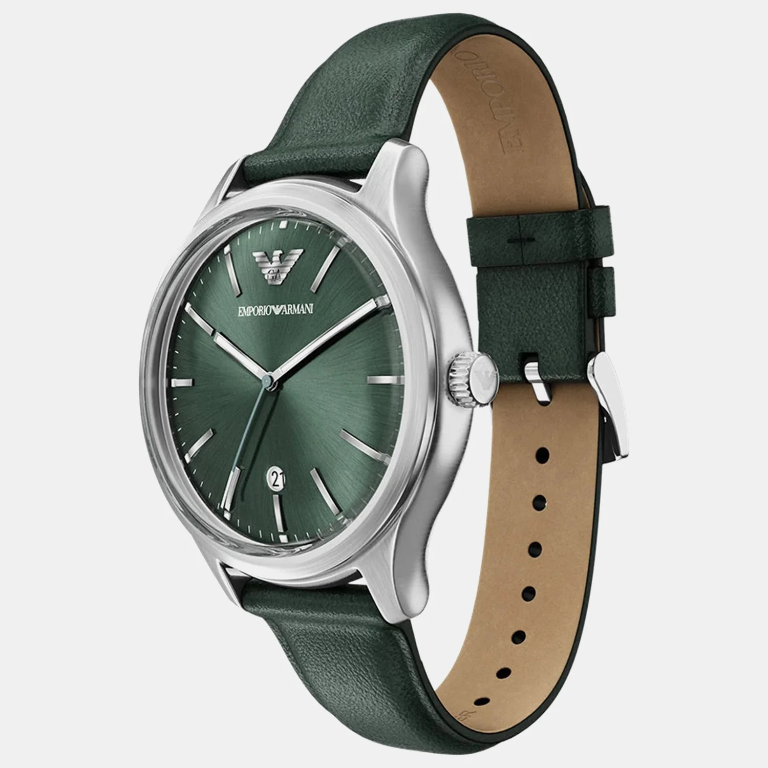 Men Quartz Green Dial Analog Leather Watch AR11749 - Image 3