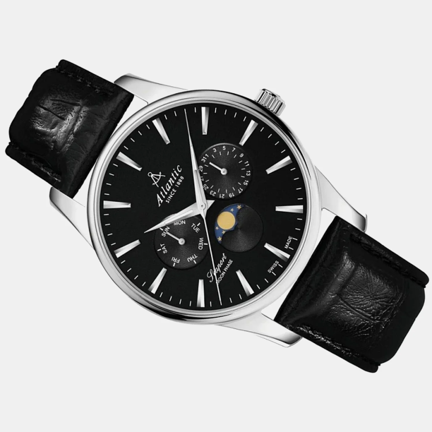 Seaport Moonphase Men Quartz Black Dial Analog Leather Watch 56550.41.61 - Image 2