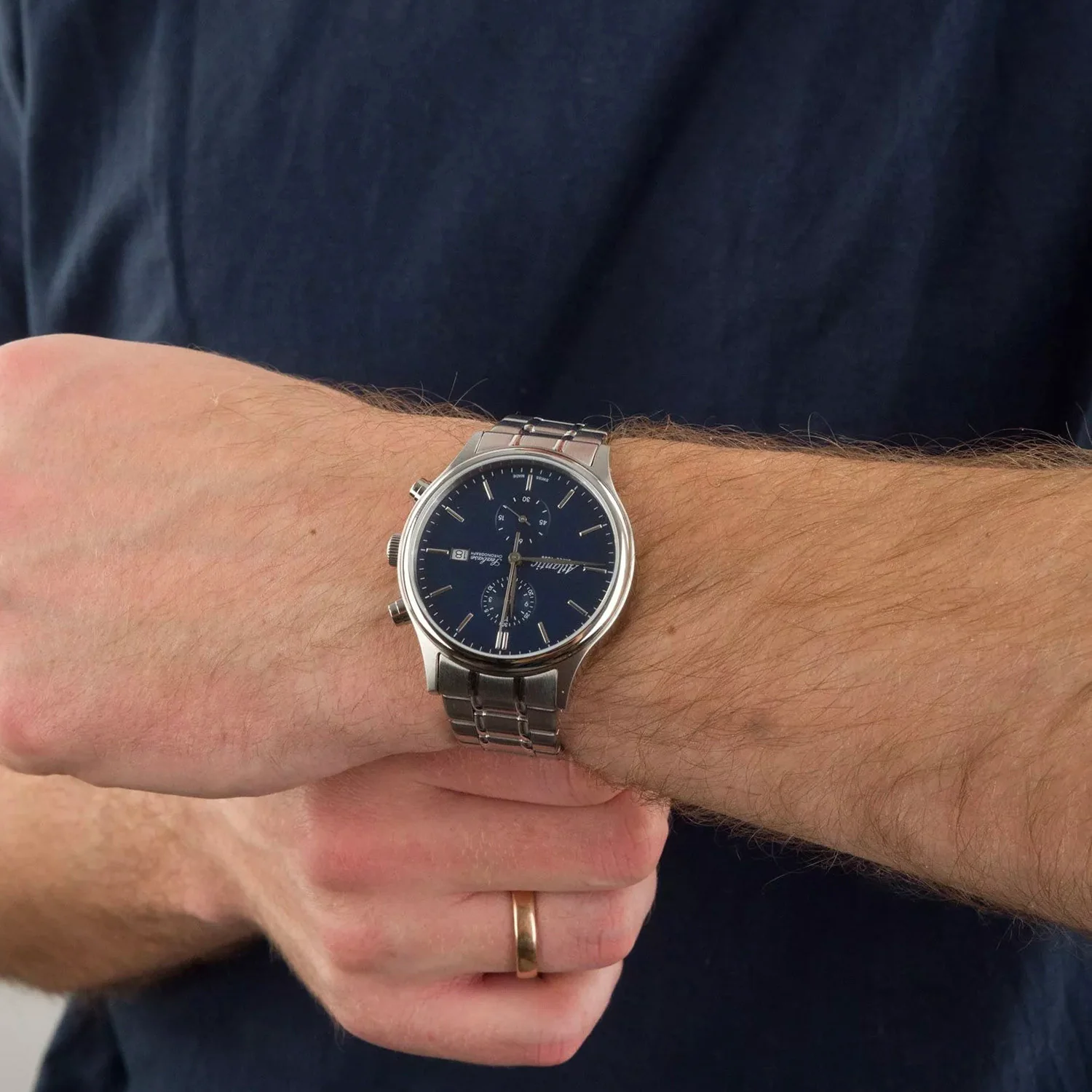 Men Quartz Blue Dial Chronograph Stainless Steel Watch 64457.41.51 - Image 4