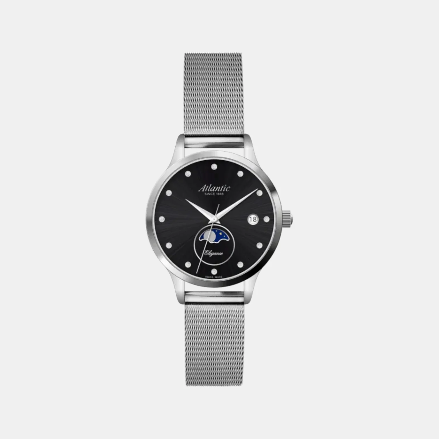Moonphase Women Quartz Black Dial Analog Mesh Watch 29040.41.67MB