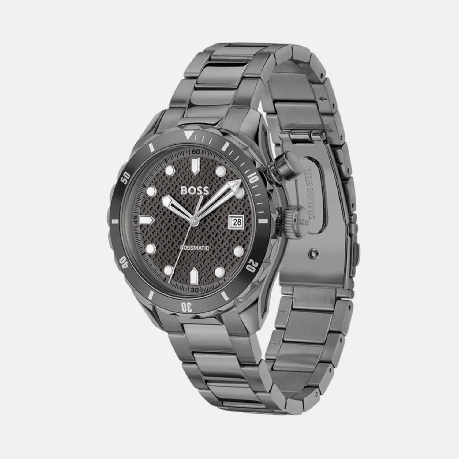 Bossmatic Men Automatic Grey Dial Analog Stainless Steel Watch 1514213 - Image 3