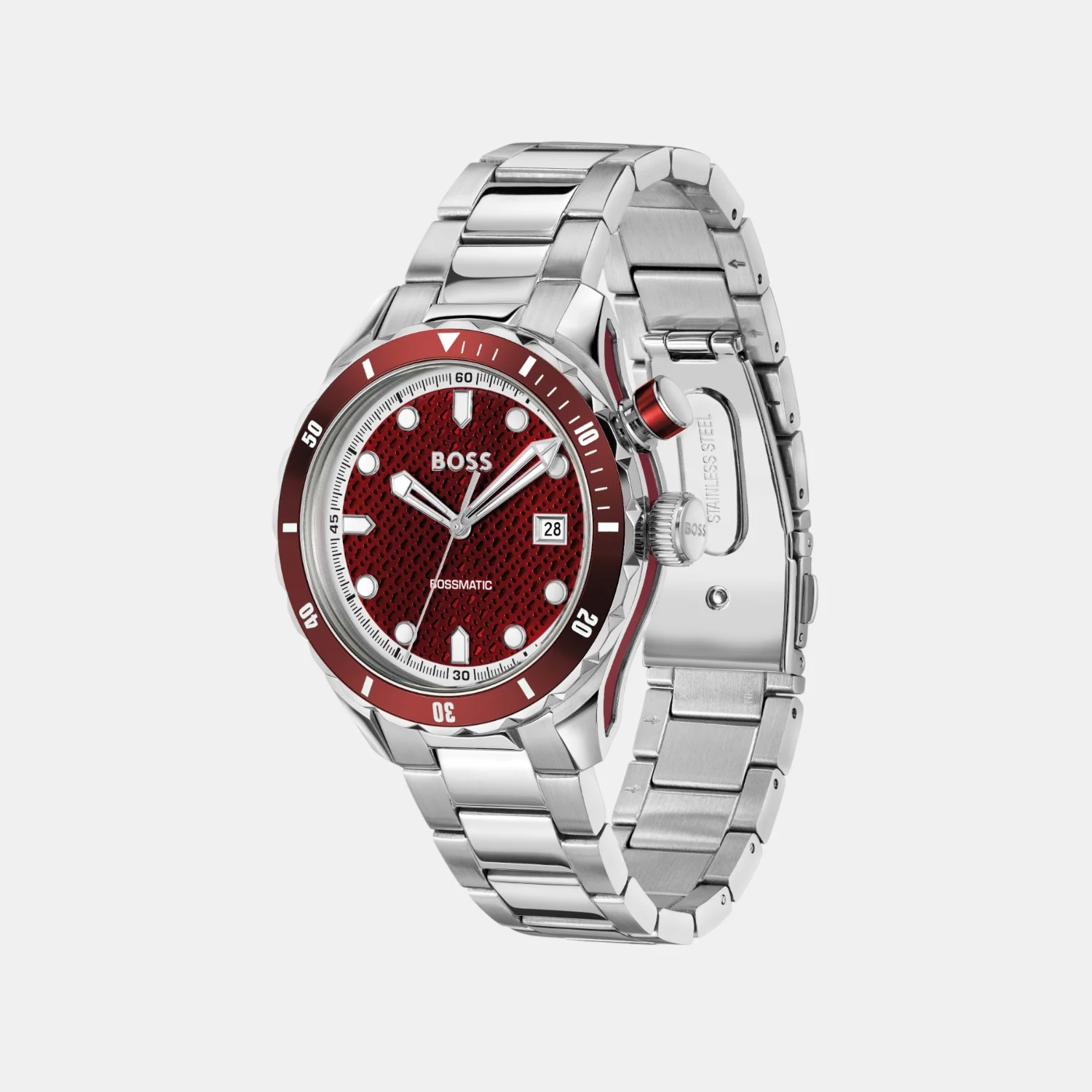 Bossmatic Men Automatic Red Dial Analog Stainless Steel Watch 1514179 - Image 4