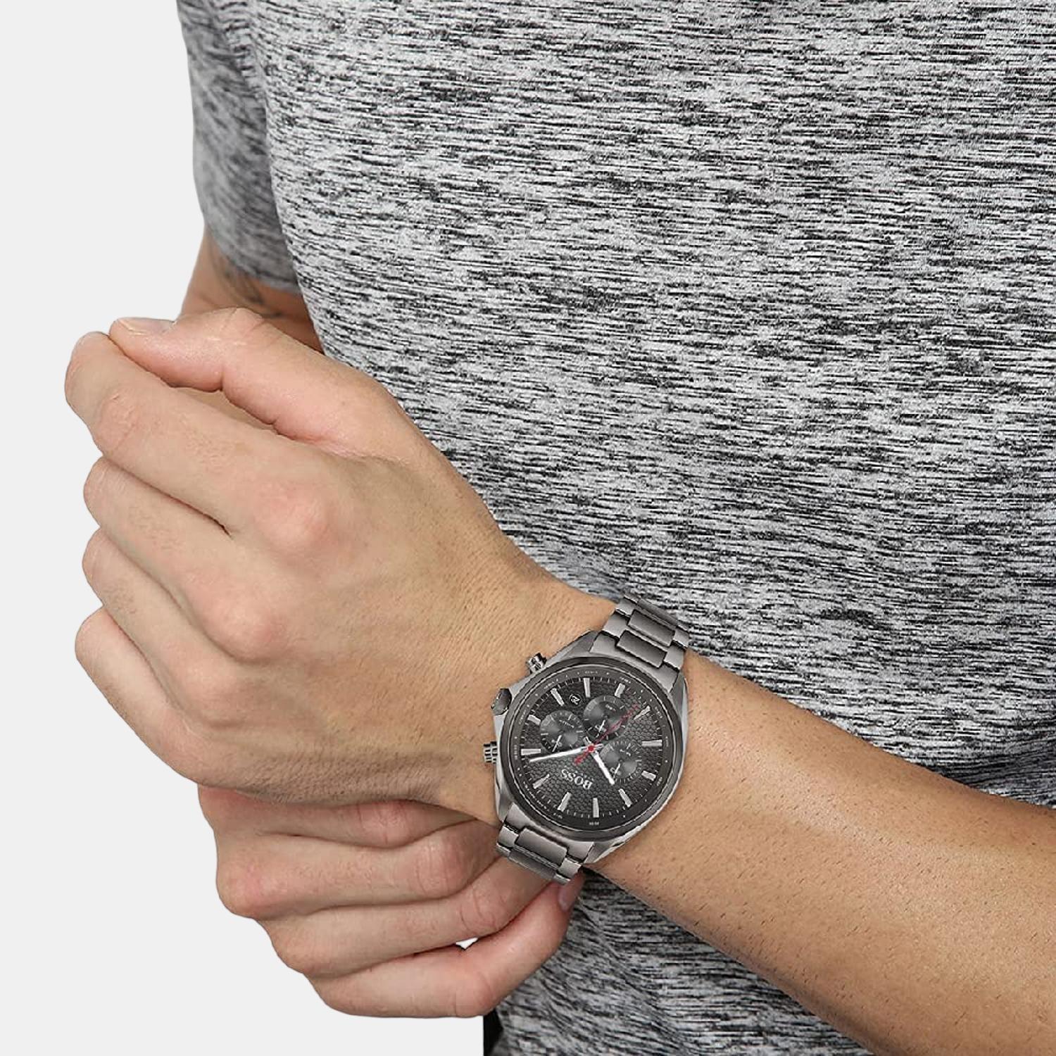 Distinct Men Quartz Grey Dial Chronograph Stainless Steel Watch 1513858 - Image 4