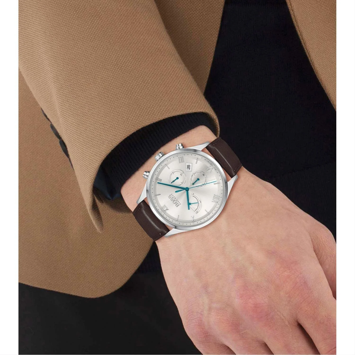 Gallant Men Quartz Silver Dial Chronograph Leather Watch 1513889 - Image 4