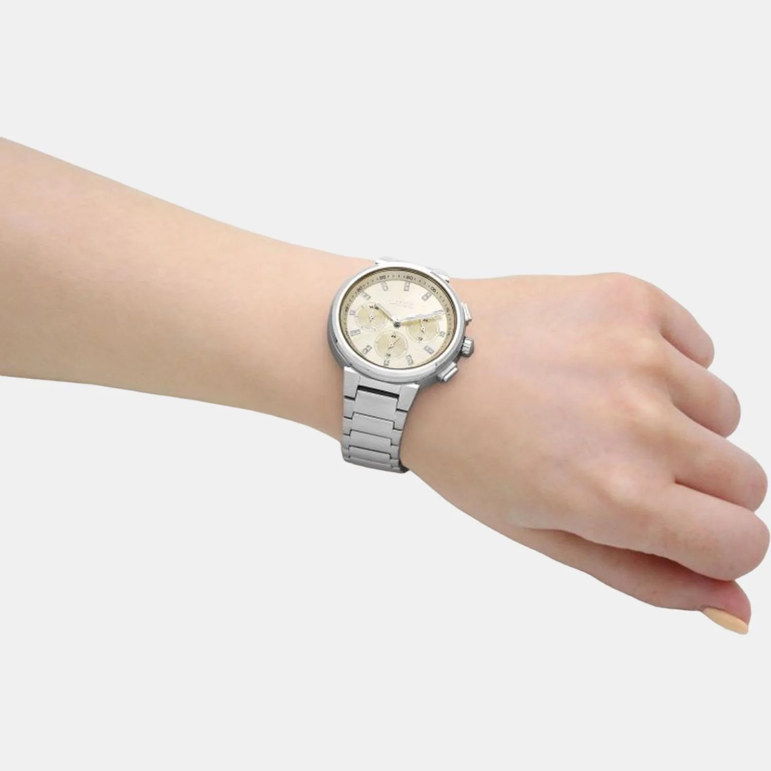 One Women Quartz Gold Dial Chronograph Stainless Steel Watch 1502676 - Image 7