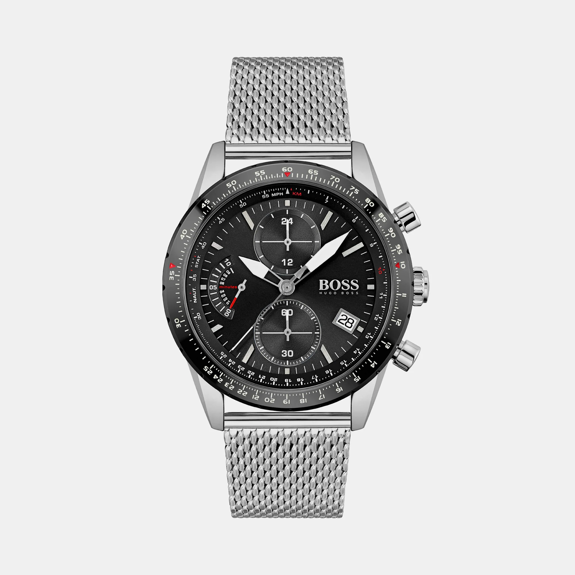 Pilot Edition Men Quartz Black Dial Chronograph Mesh Watch 1513886