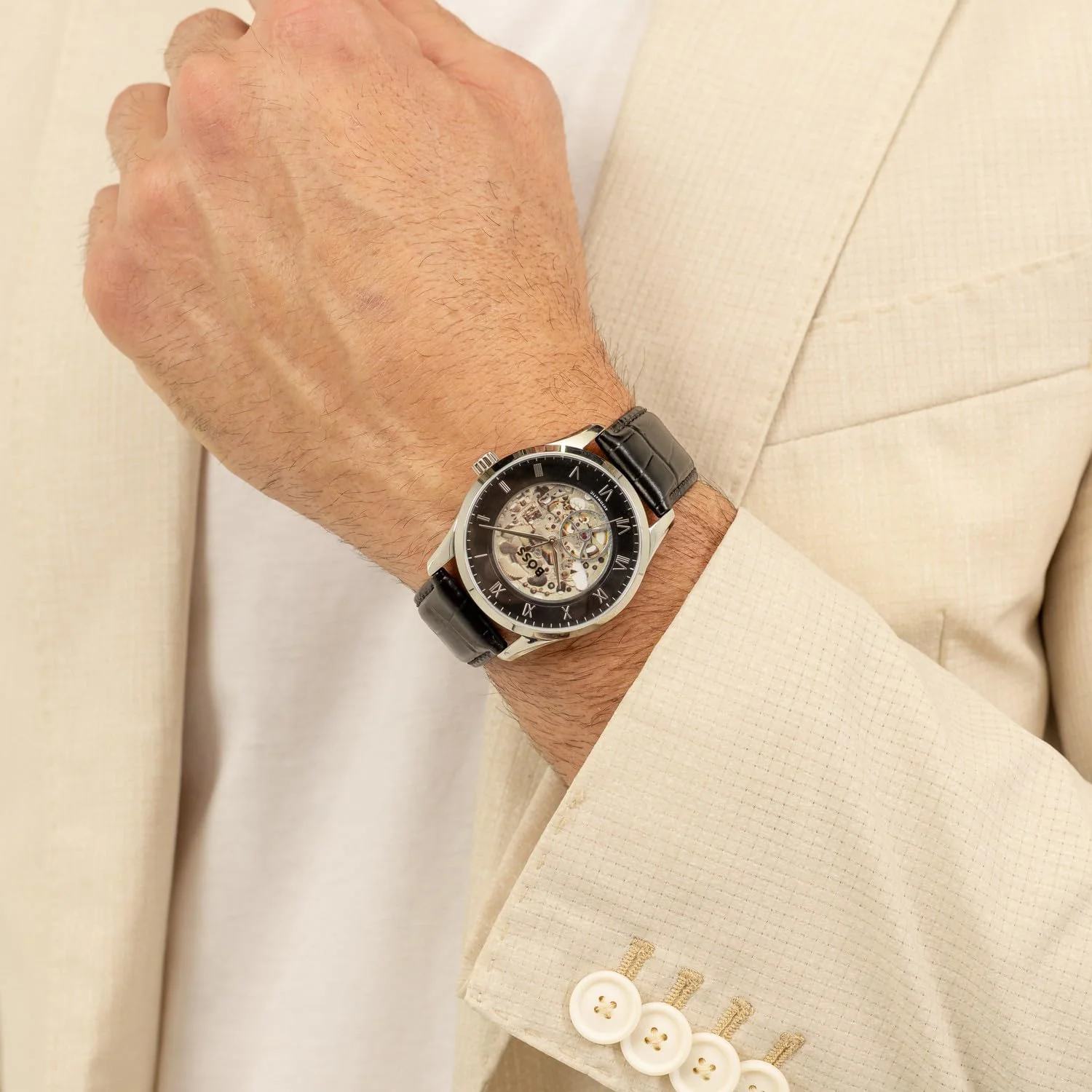 Principle Skeleton Men Automatic Black Dial Analog Leather Watch 1514234 - Image 4